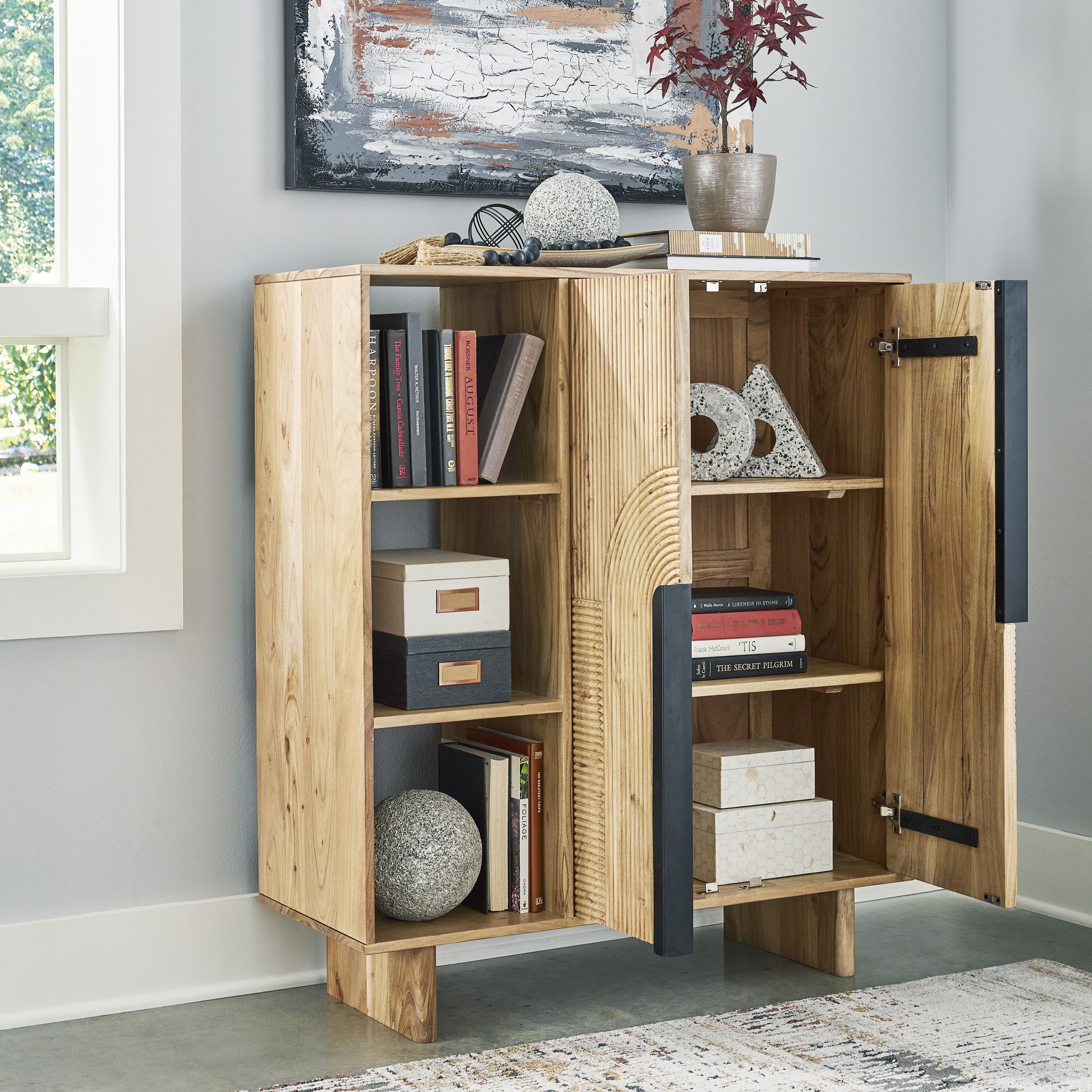 Kierwell Tall 2-Door Accent Cabinet | Natural Wood Storage