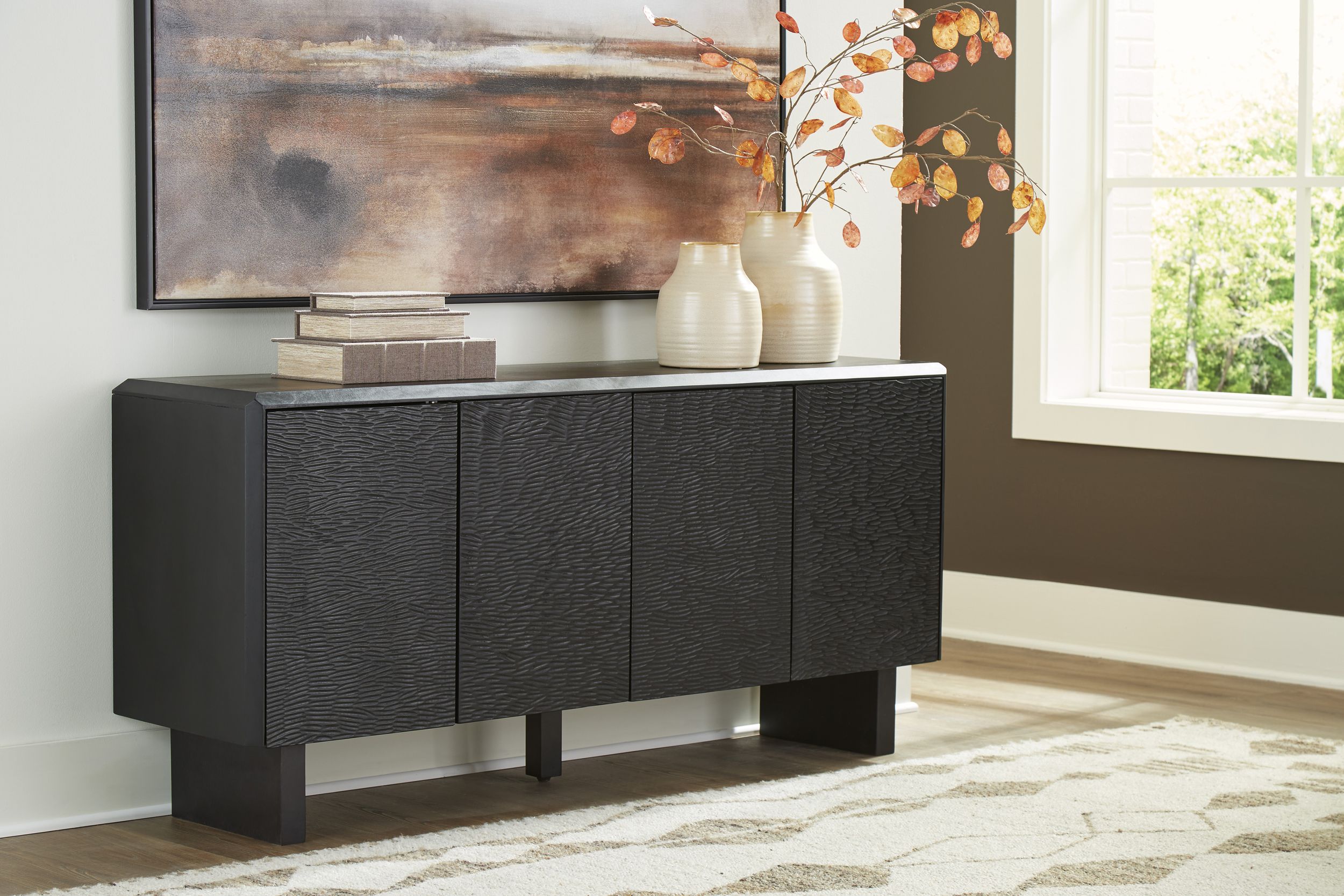 Farrelmore Wood Accent Cabinet w/4 Doors & 2 Shelves