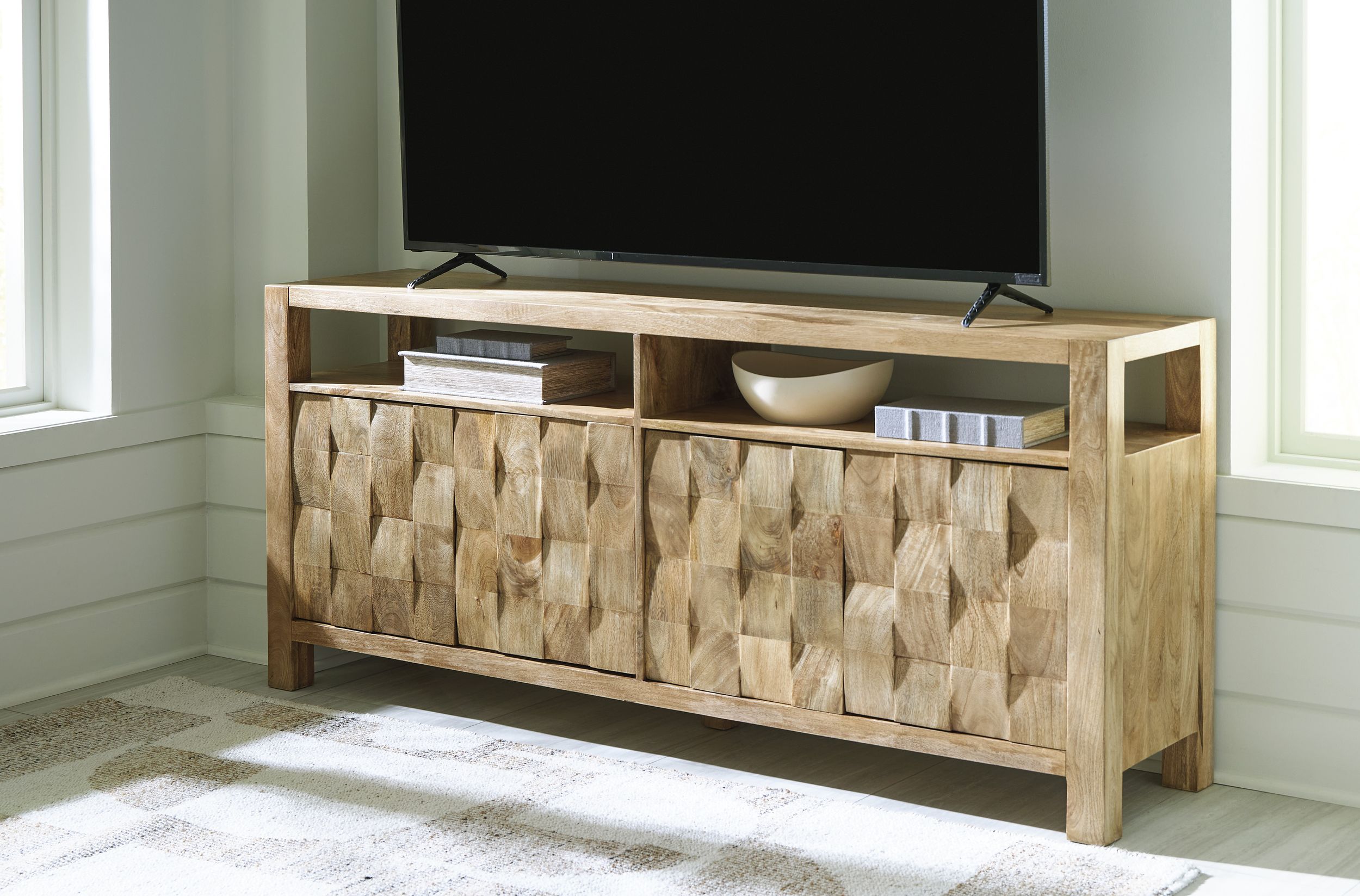 Hudwick 4-Door Wood Accent Cabinet | Natural Brown Storage