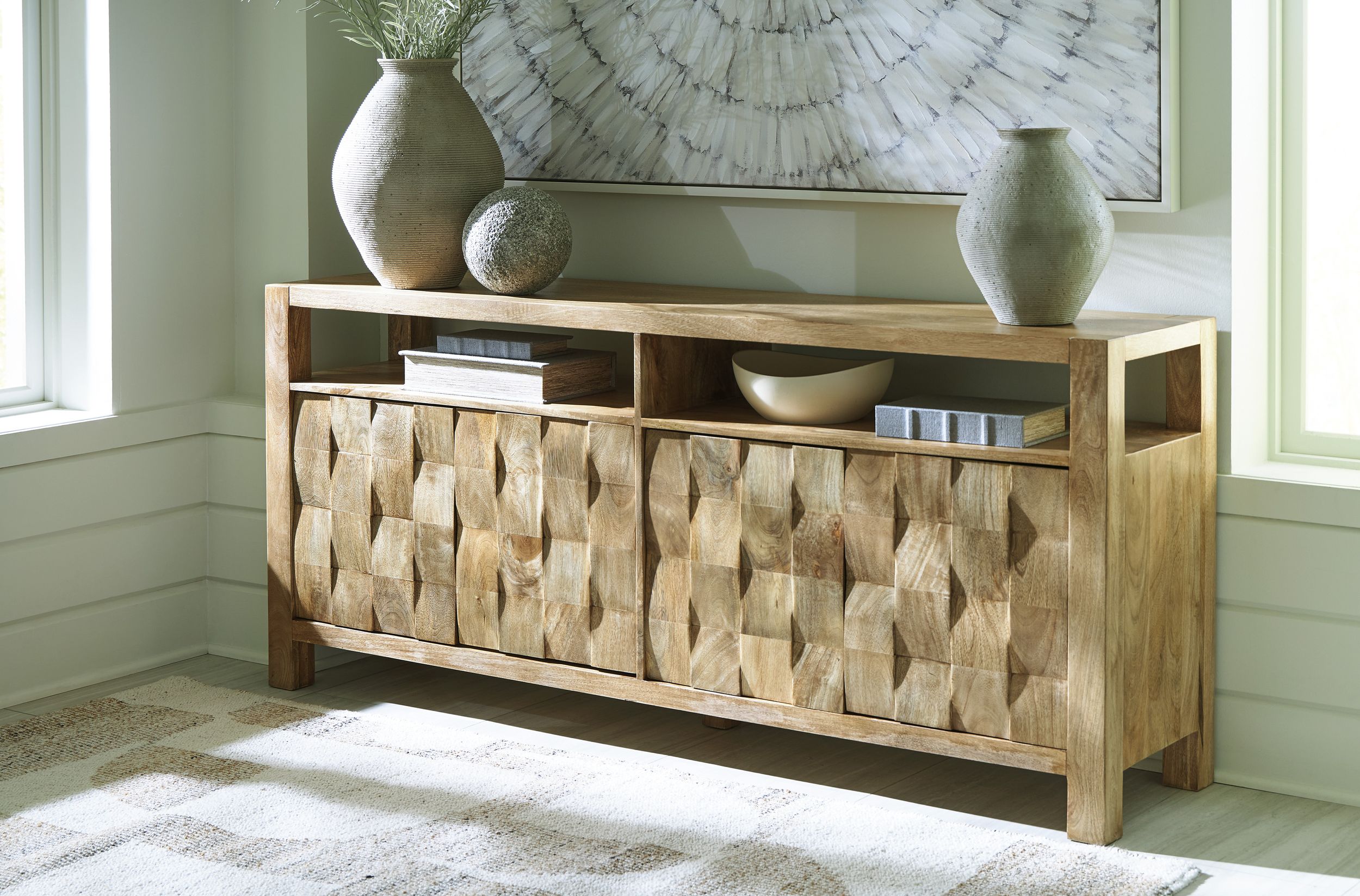 Hudwick 4-Door Wood Accent Cabinet | Natural Brown Storage