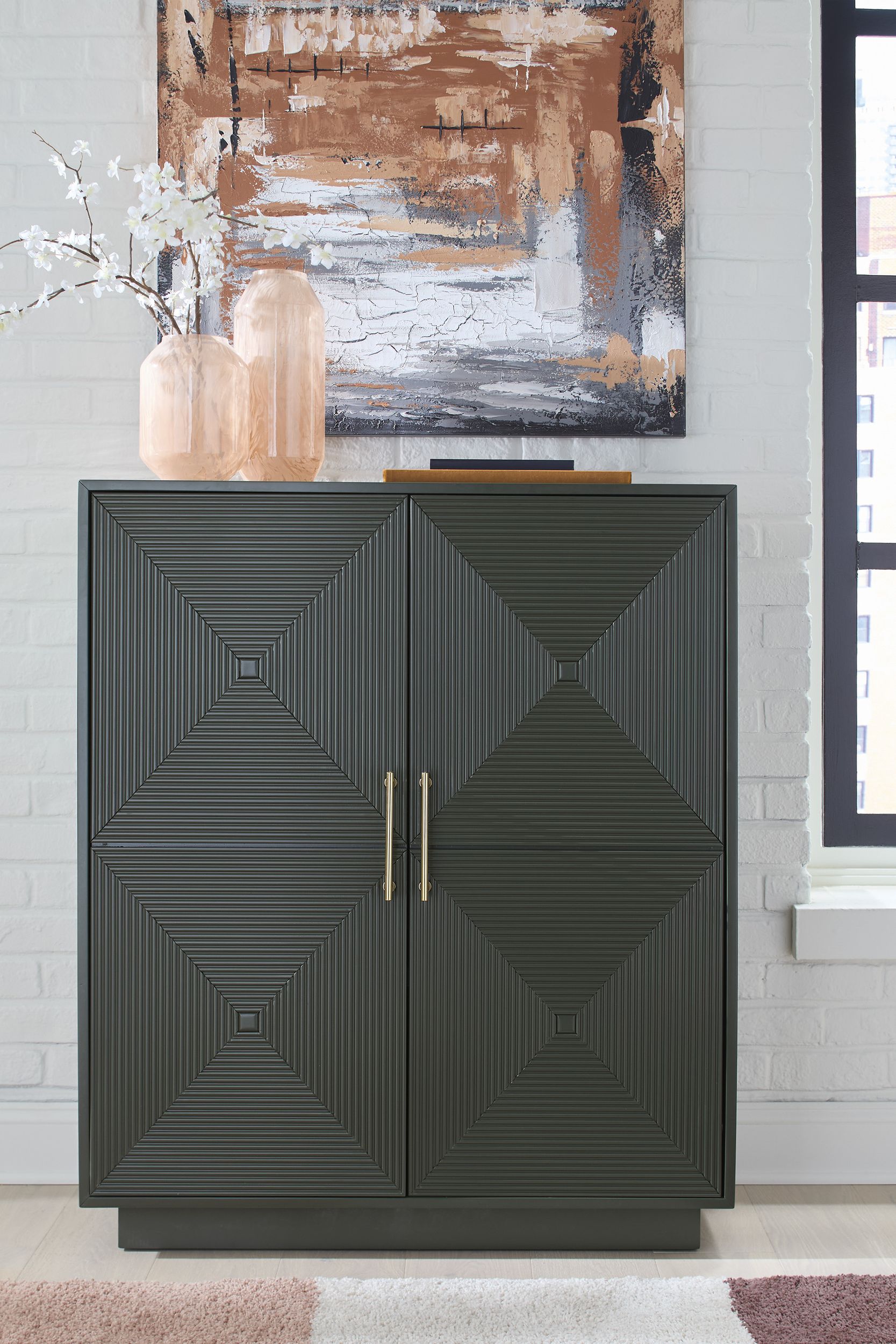 Geirwood 2-Door Accent Cabinet | Dark Green & Gold Statement