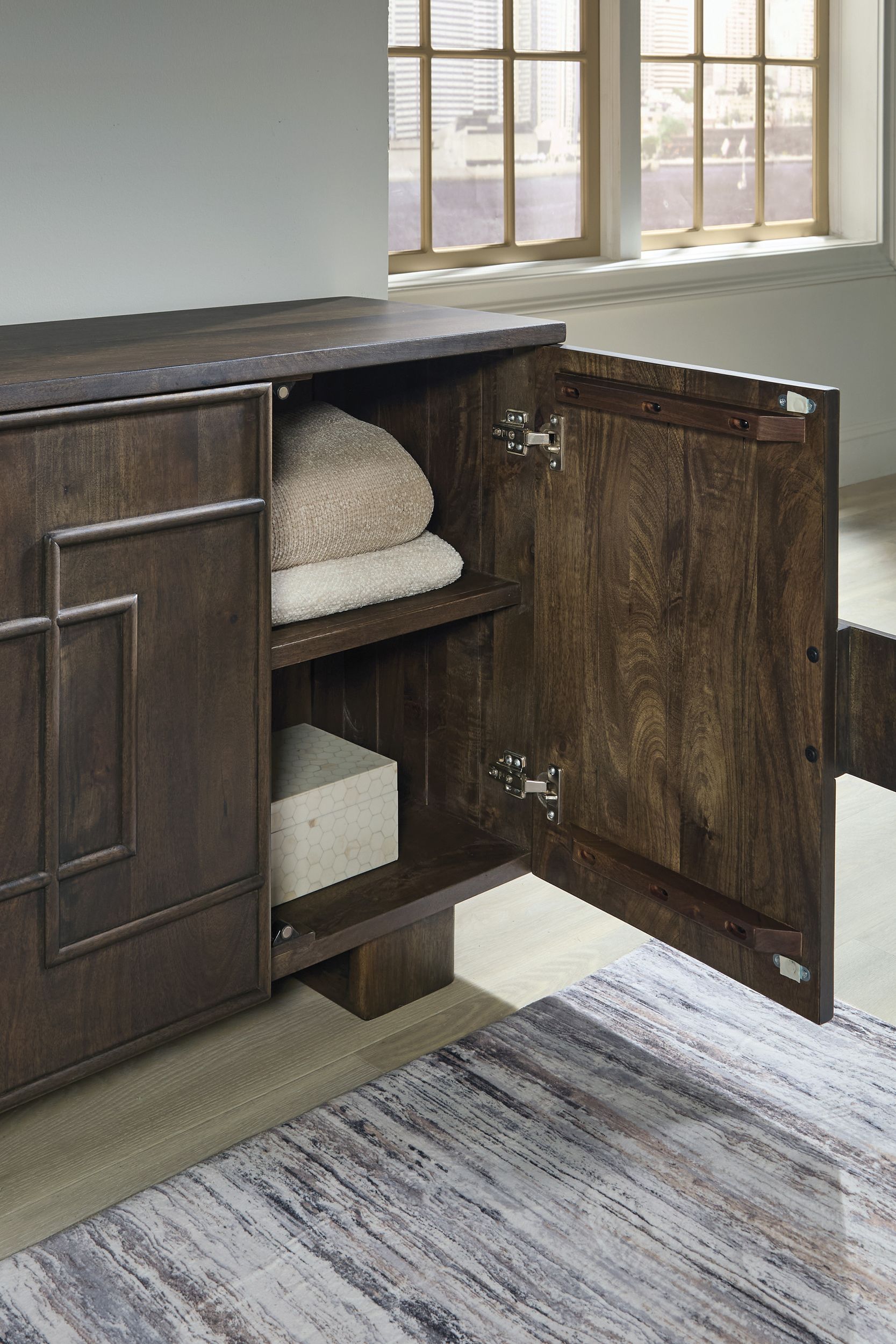 Cato Solid Mango Wood Accent Cabinet | 4-Door Storage