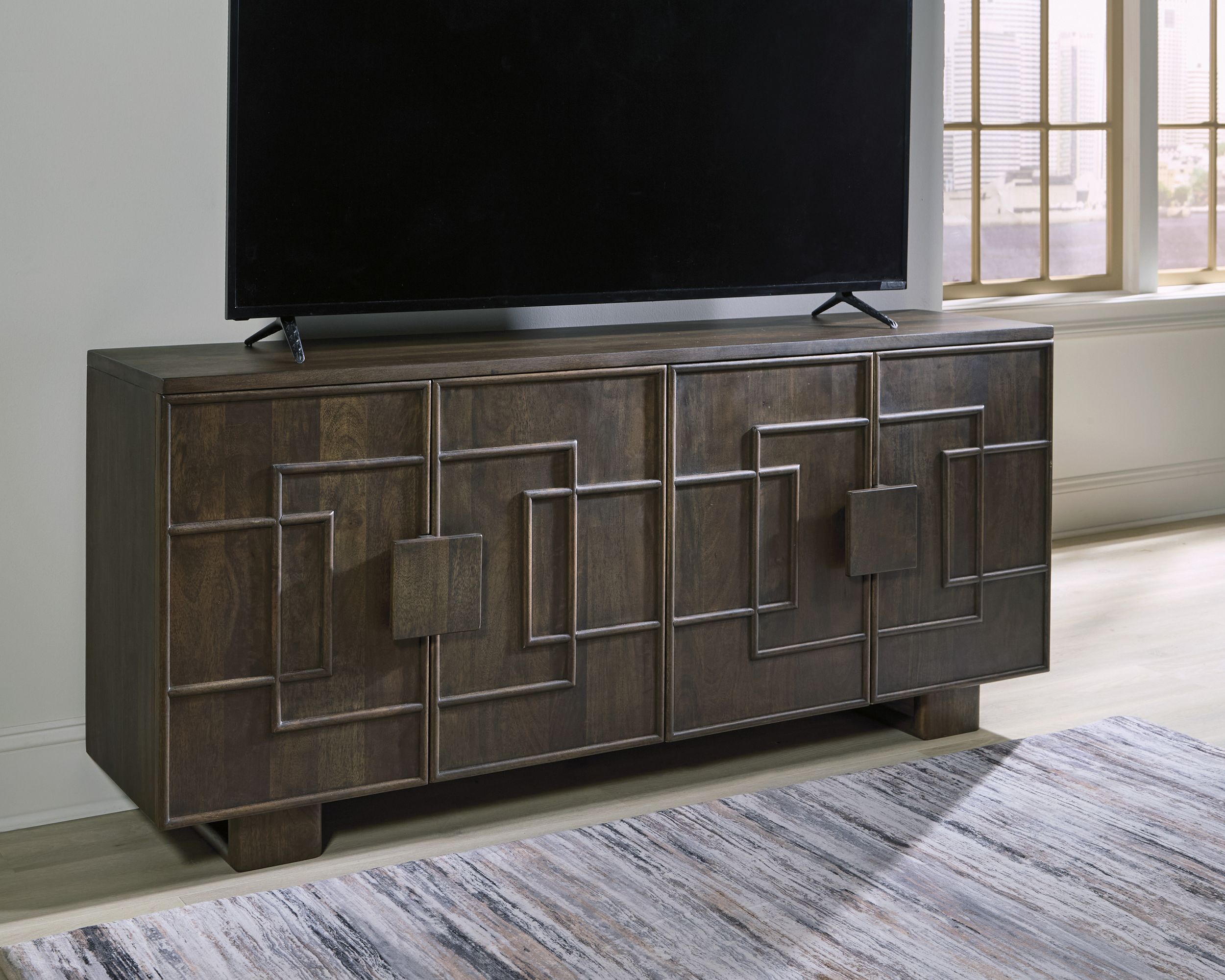 Cato Solid Mango Wood Accent Cabinet | 4-Door Storage