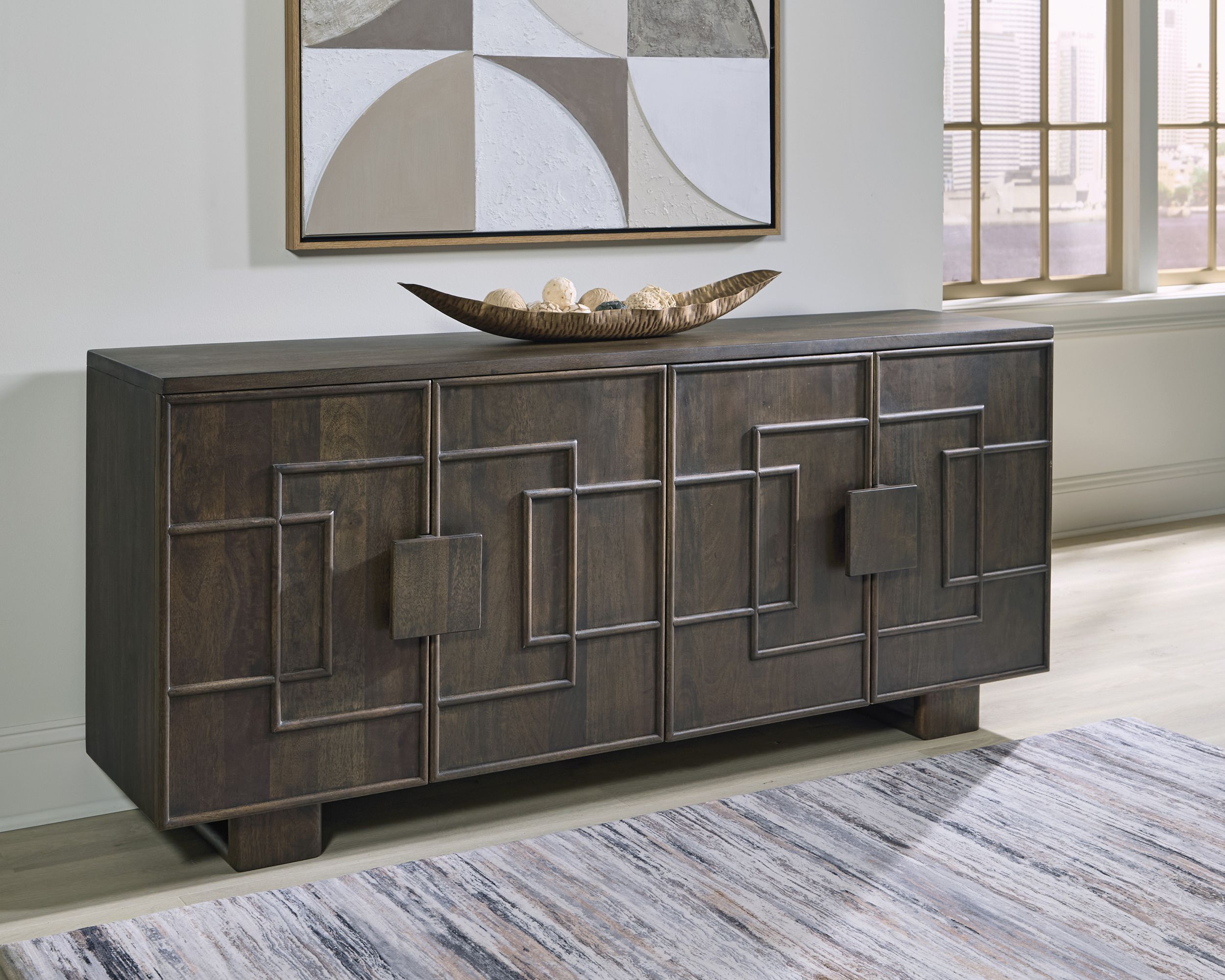 Cato Solid Mango Wood Accent Cabinet | 4-Door Storage