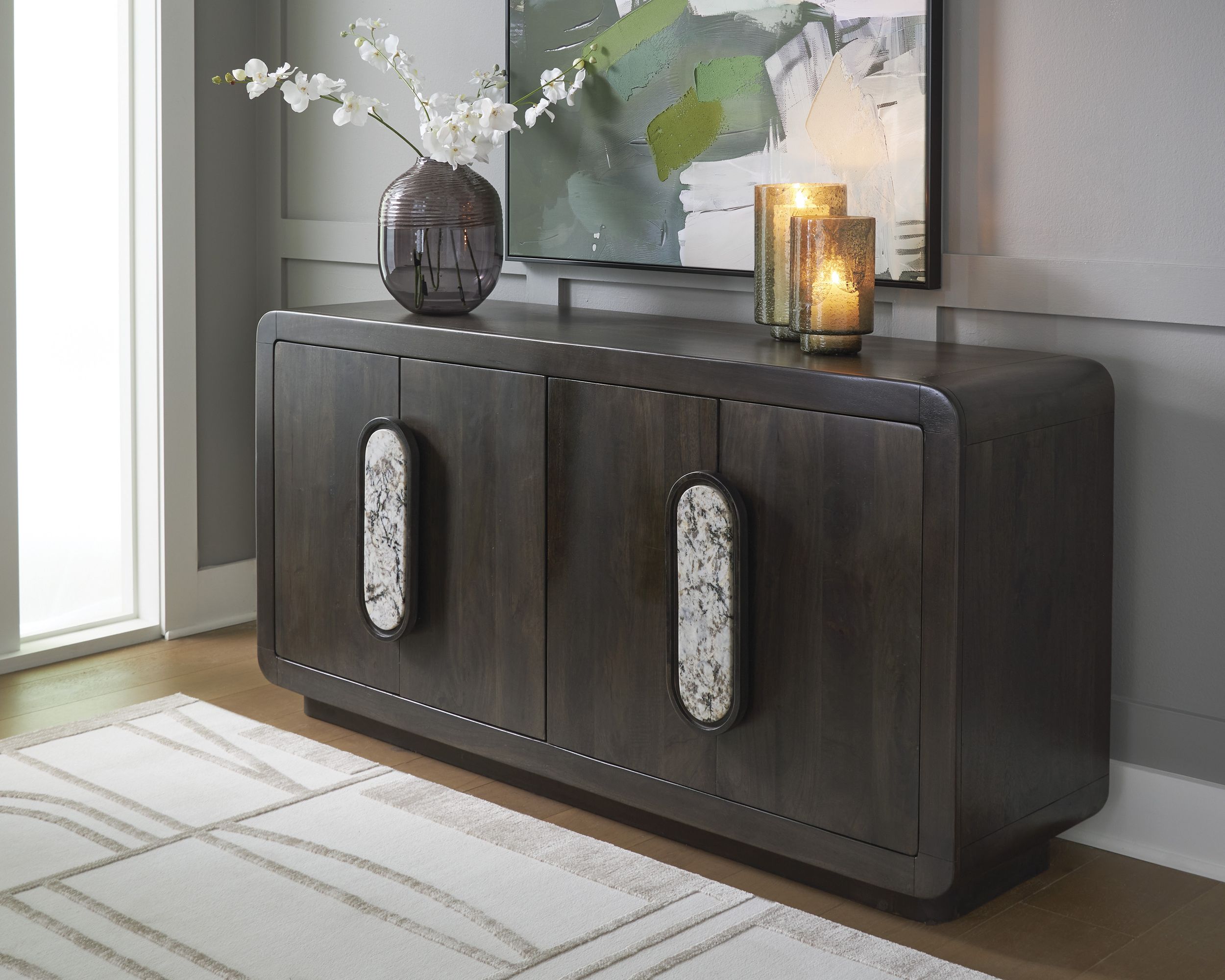 Elliston 4-Door Wood Accent Cabinet | Espresso Brown Storage