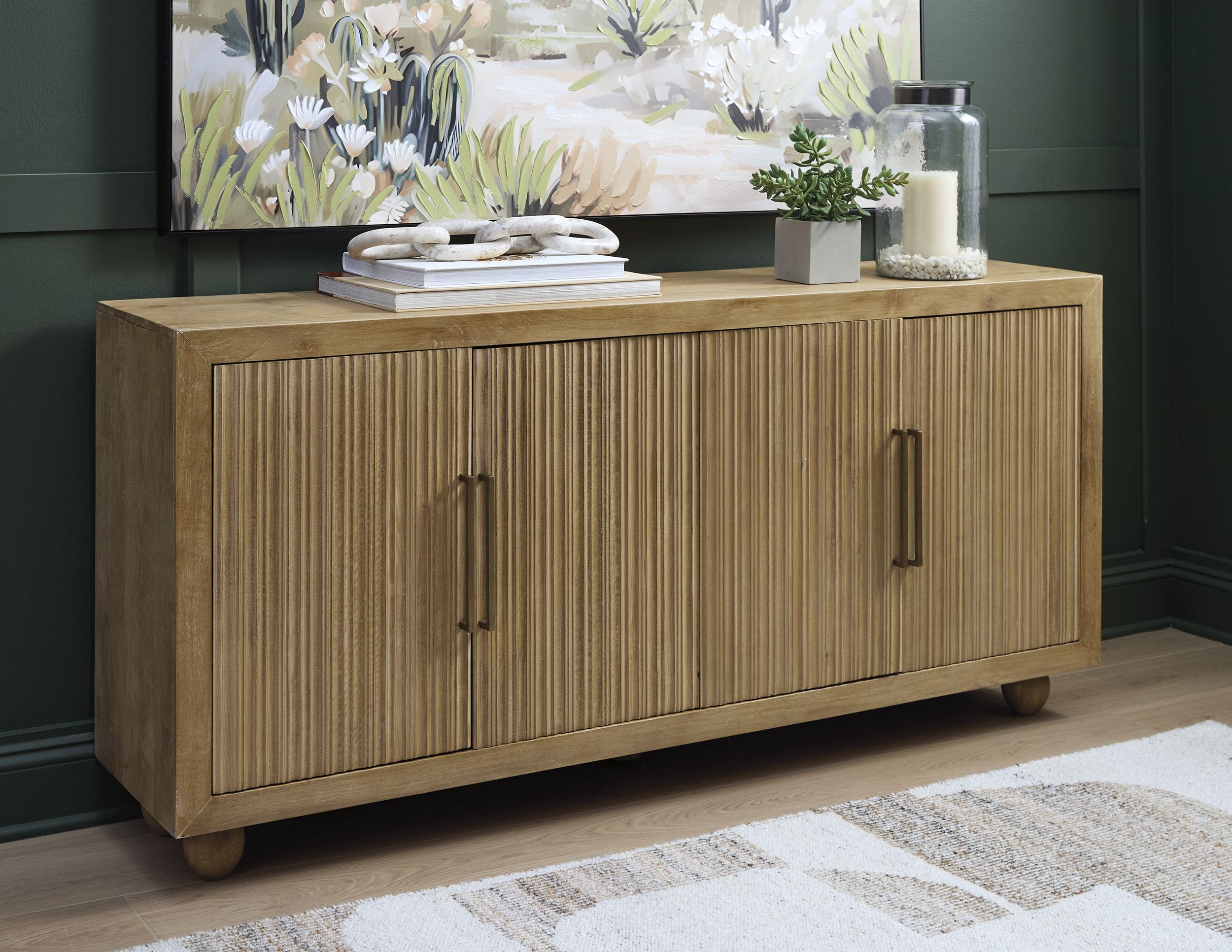 Niam 4-Door Wood Accent Cabinet | Light Antique Beige