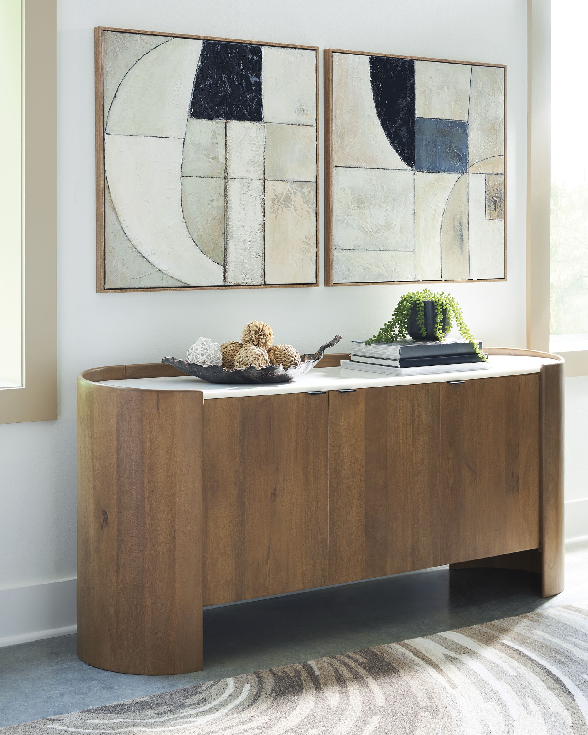 Fitzroy 3-Door Accent Cabinet | Solid Mango Wood & Marble Top