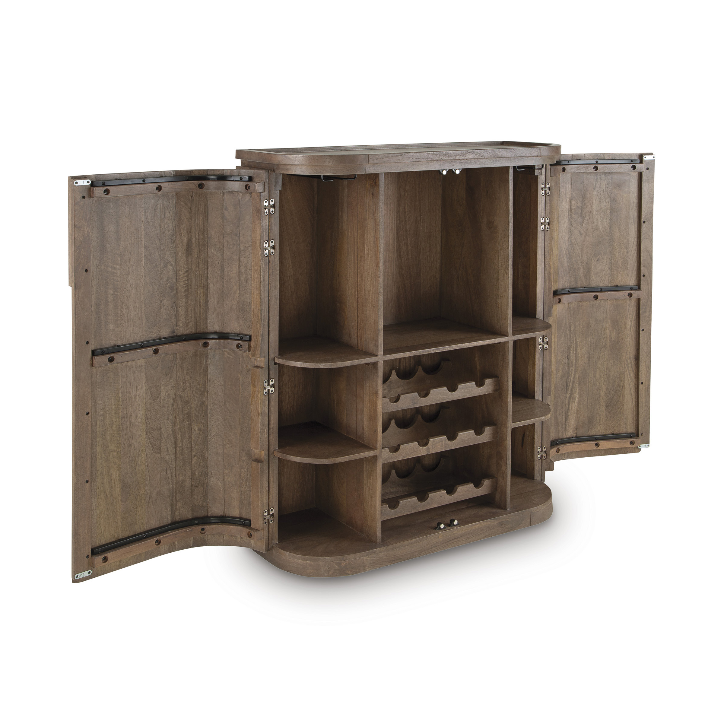 Landermont Wood Bar Cabinet - Solid Mango Wood & Wine Storage