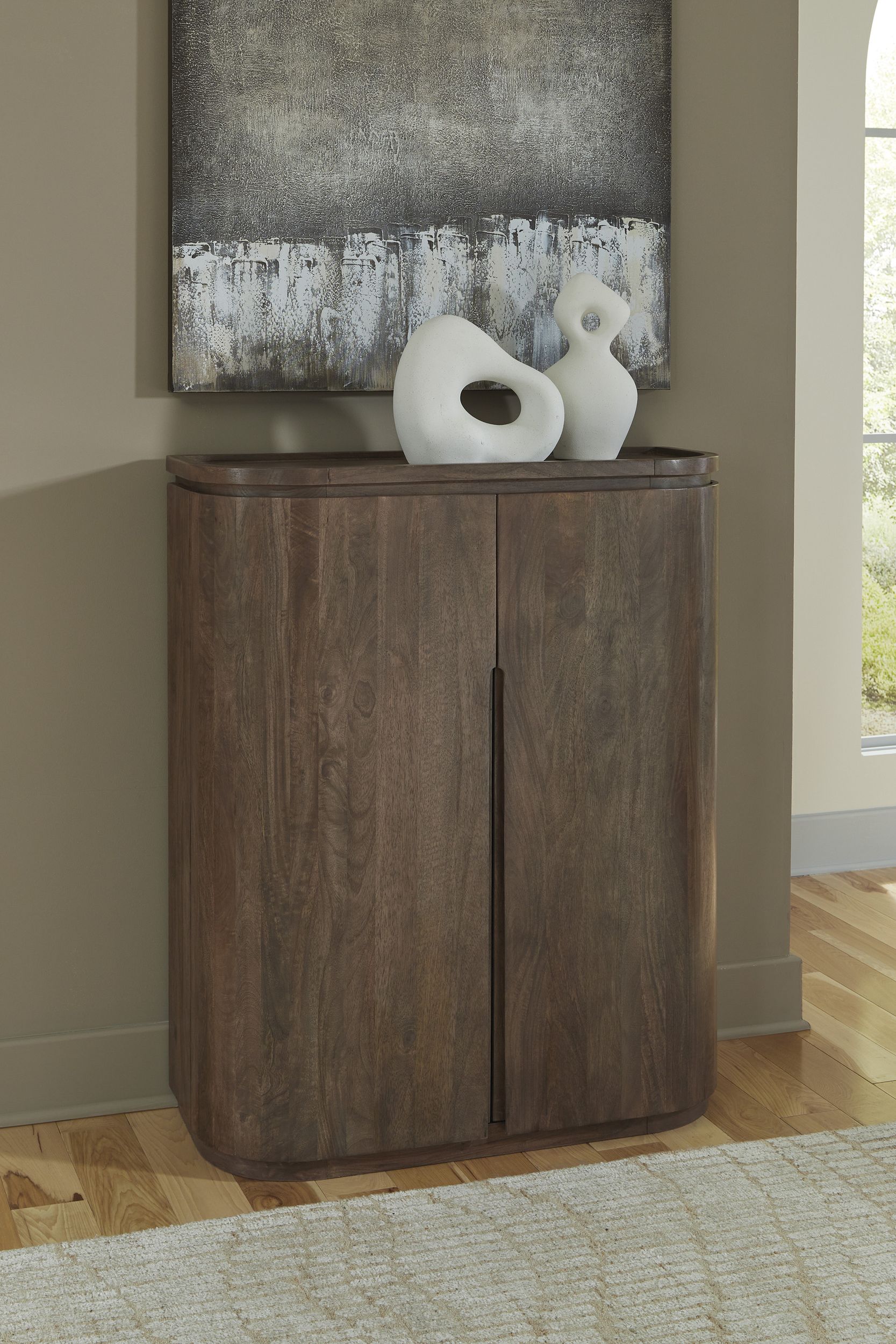 Landermont Wood Bar Cabinet - Solid Mango Wood & Wine Storage