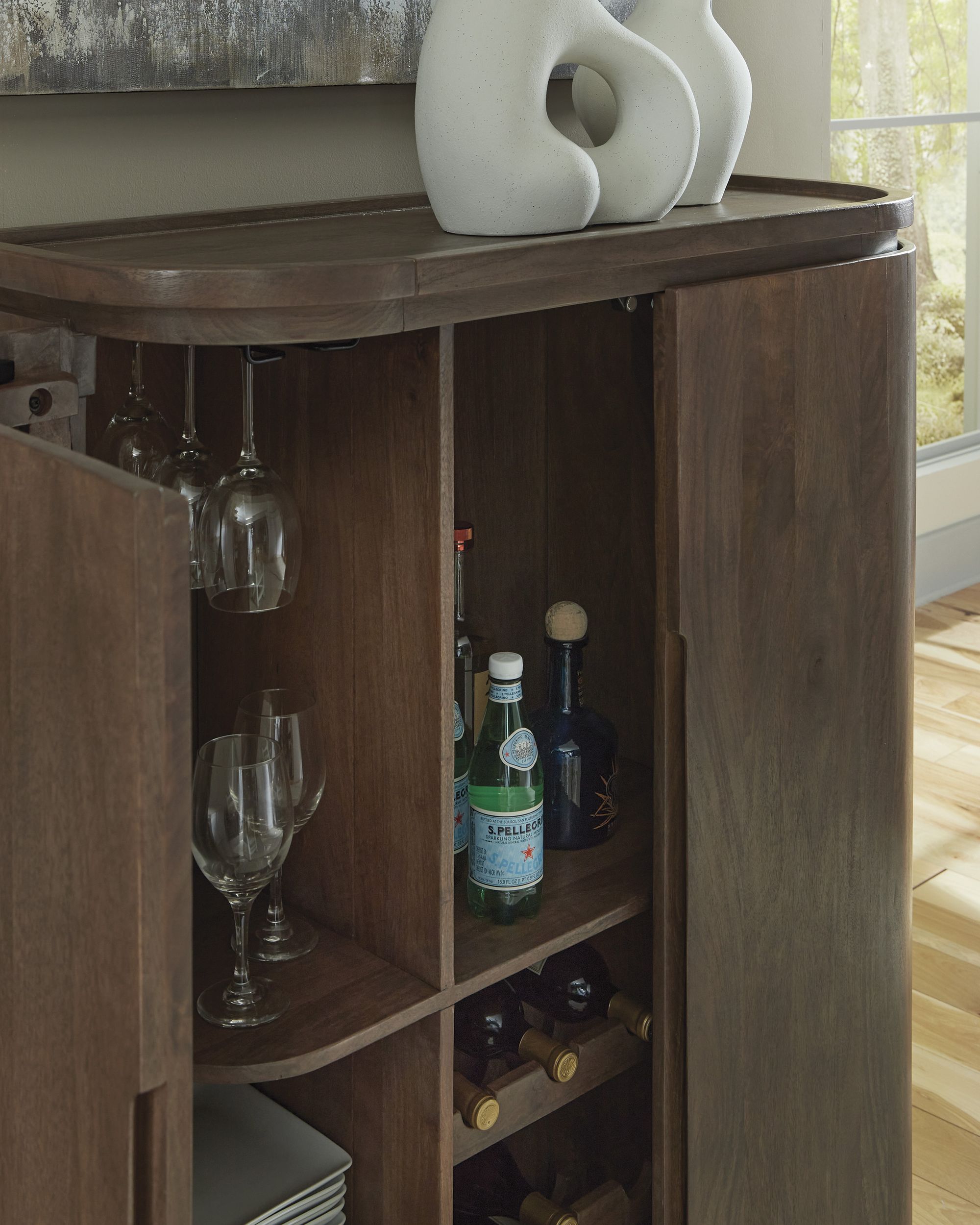Landermont Wood Bar Cabinet - Solid Mango Wood & Wine Storage