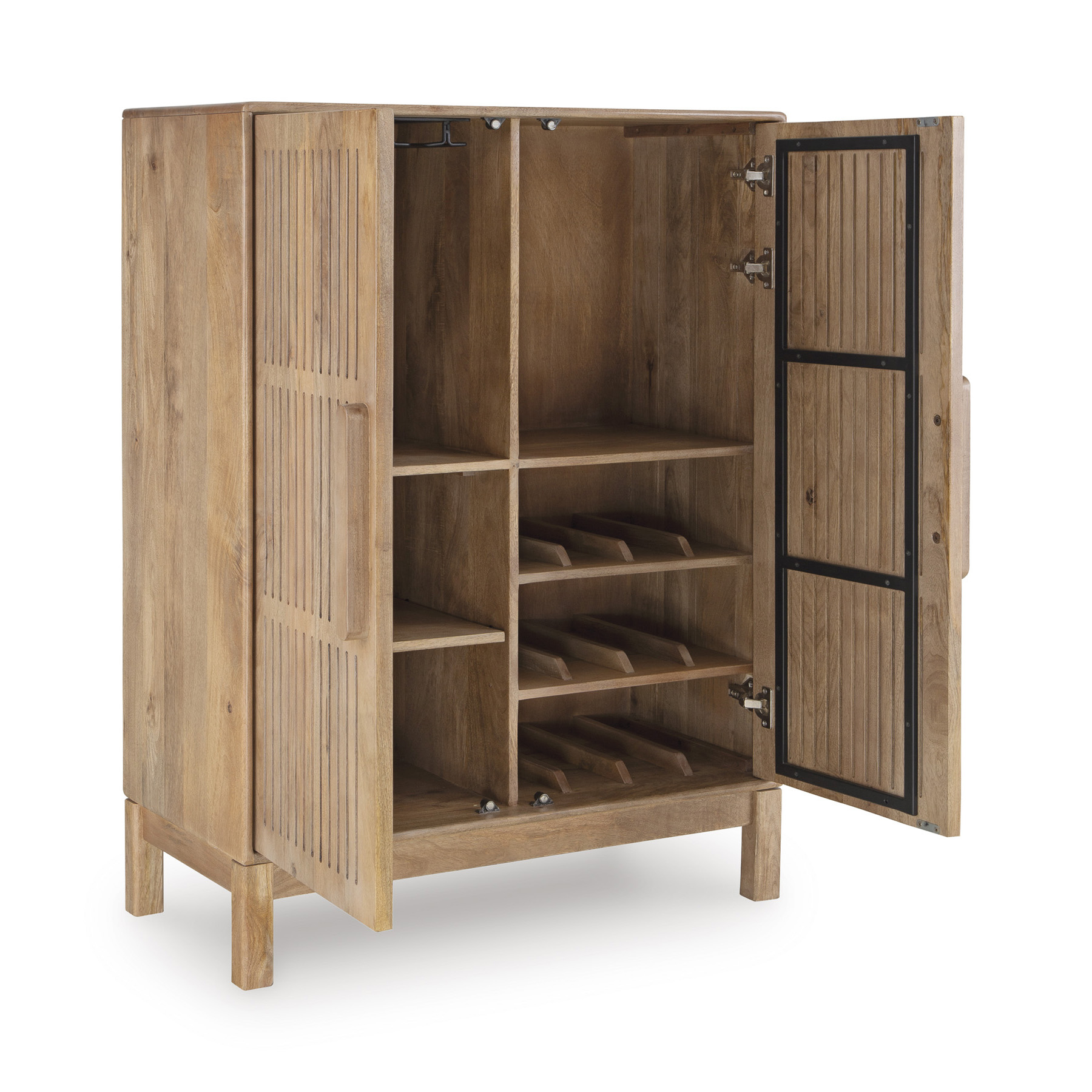 Pellamour Wood Bar Cabinet - Solid Mango Wood & Wine Storage