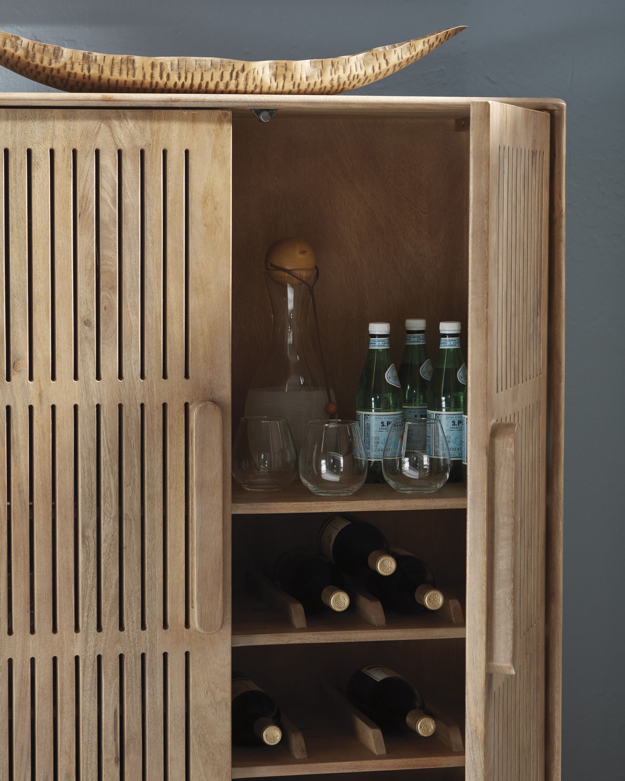 Pellamour Wood Bar Cabinet - Solid Mango Wood & Wine Storage