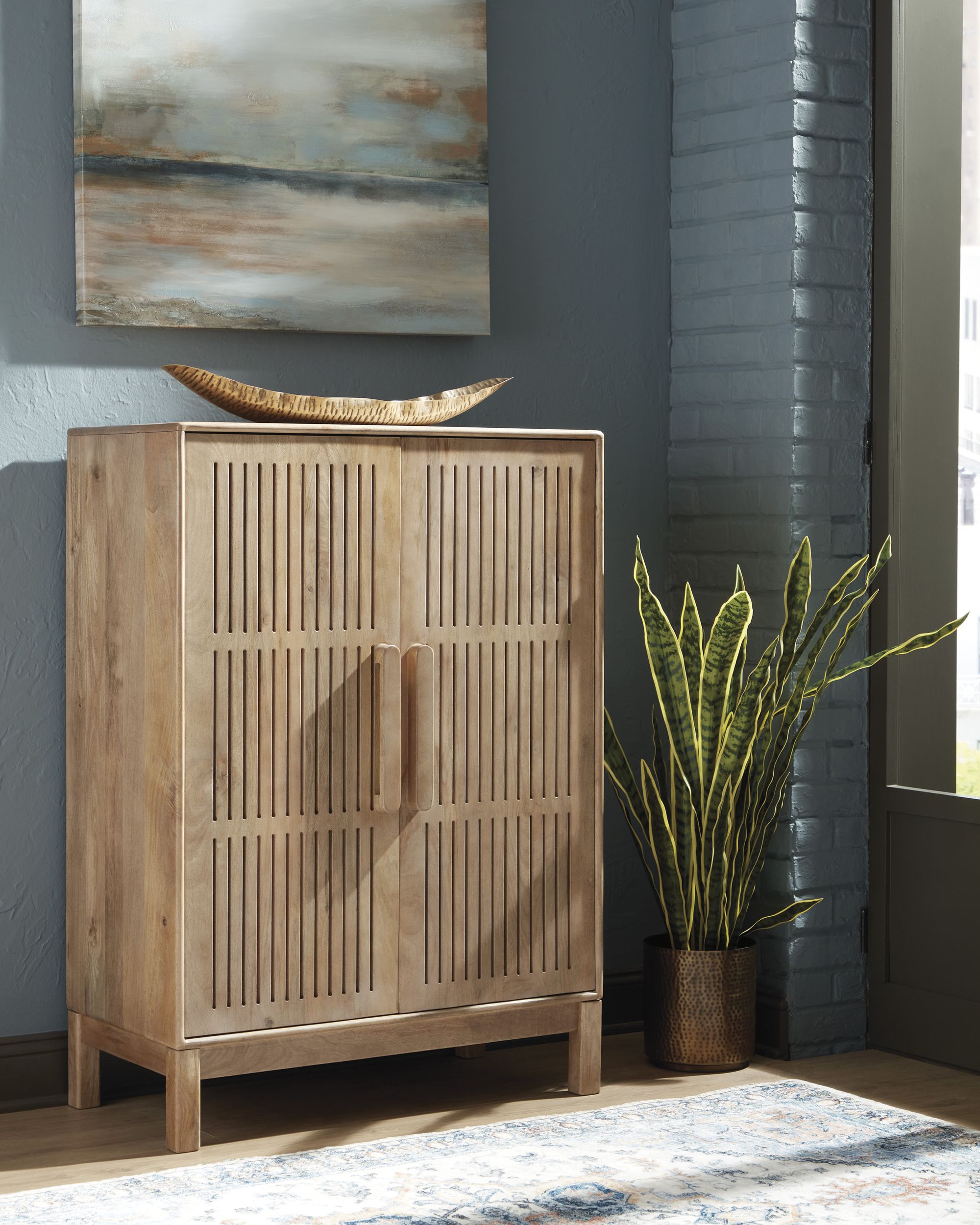Pellamour Wood Bar Cabinet - Solid Mango Wood & Wine Storage