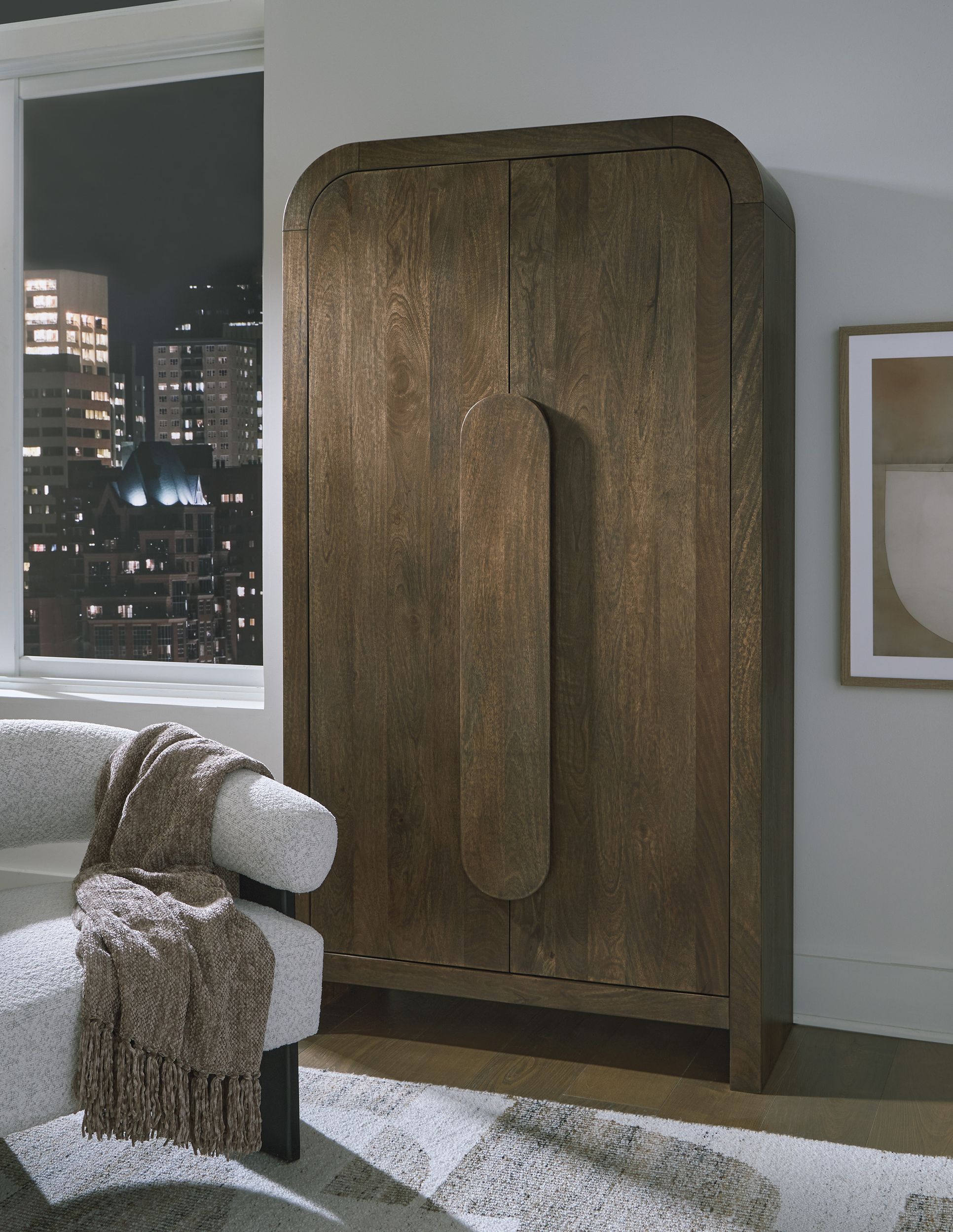 Thoren 2-Door Vertical Accent Cabinet | 5-Shelf Medium Brown
