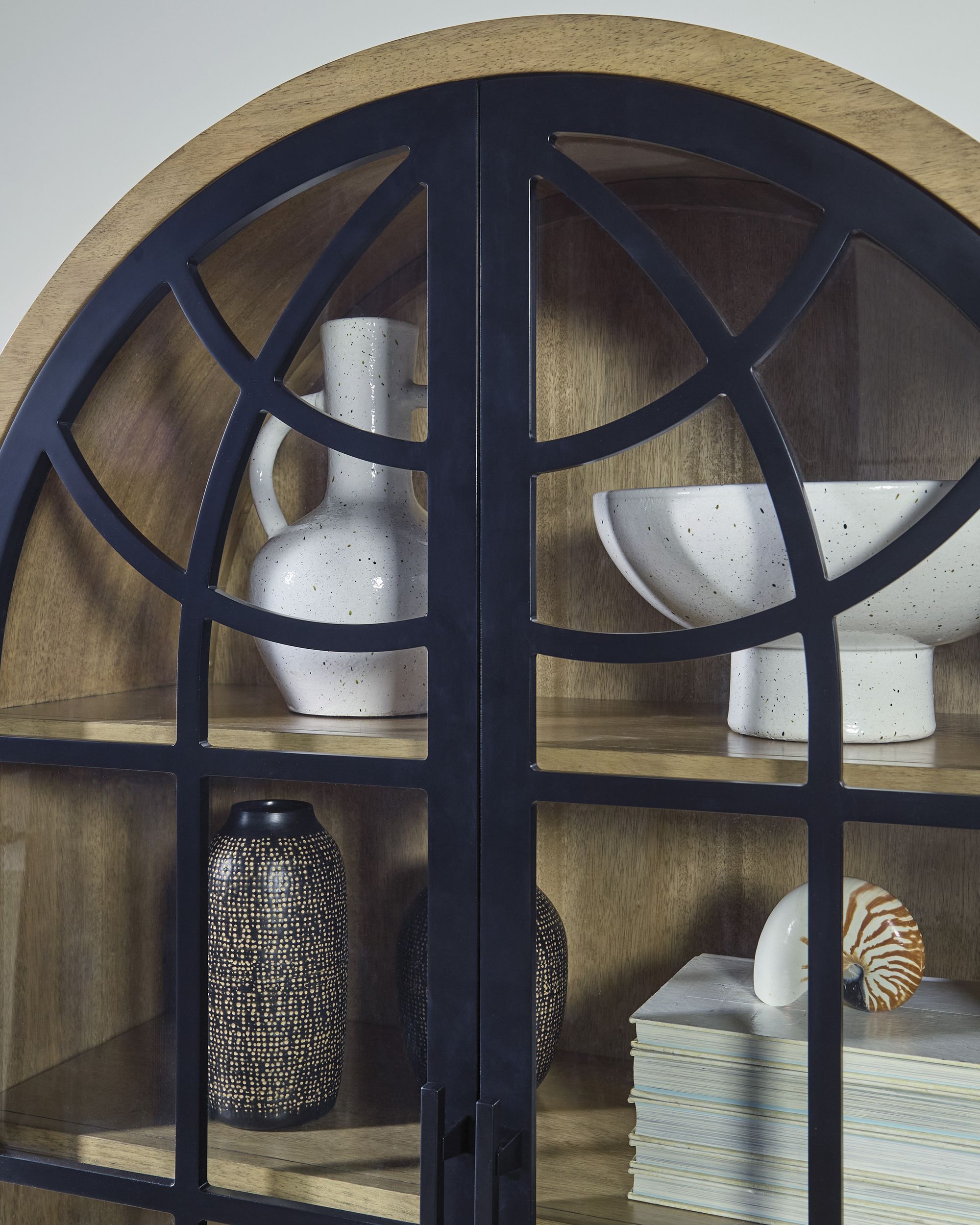 Gwenwich 2-Door Accent Cabinet | Black & Natural Wood Storage