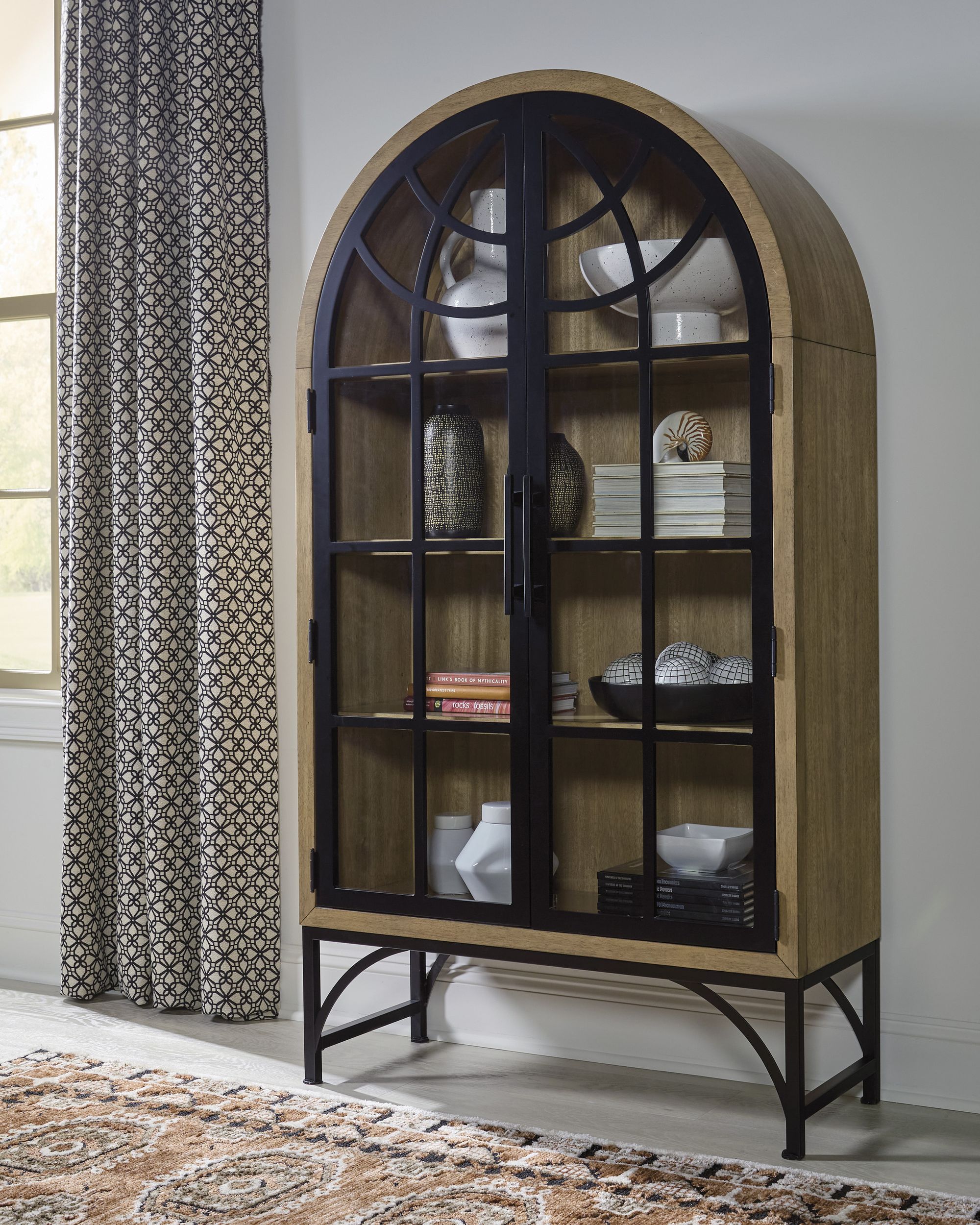 Gwenwich 2-Door Accent Cabinet | Black & Natural Wood Storage