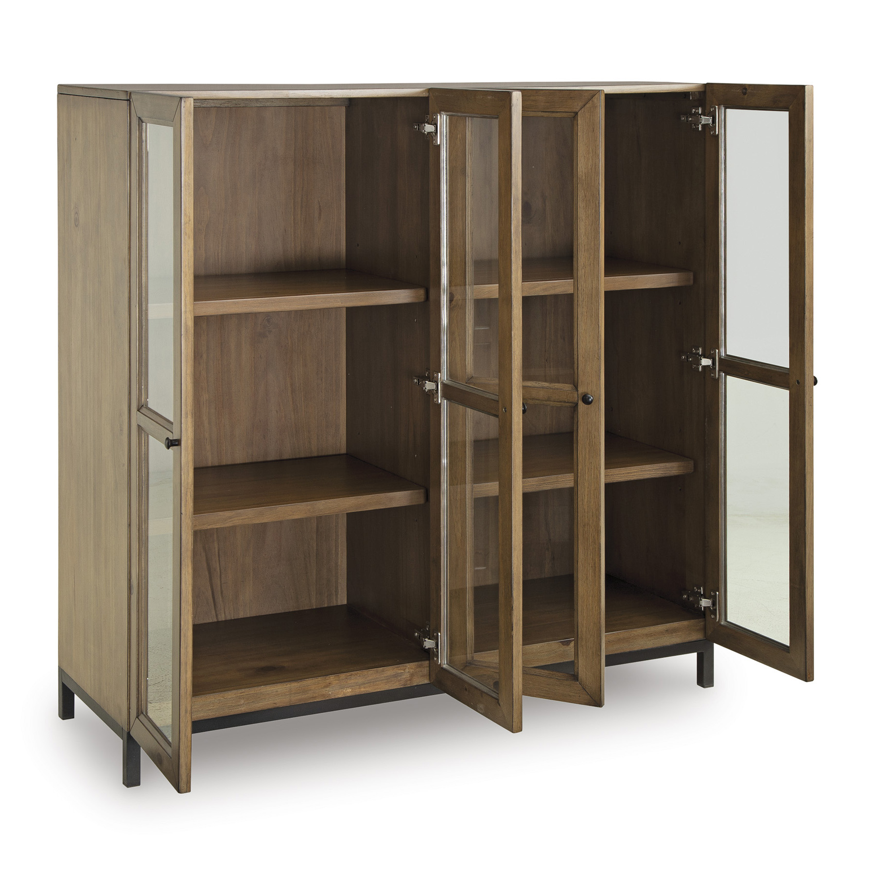 Wrenridge 4-Door Display Cabinet | Gray-Brown Wood & Glass
