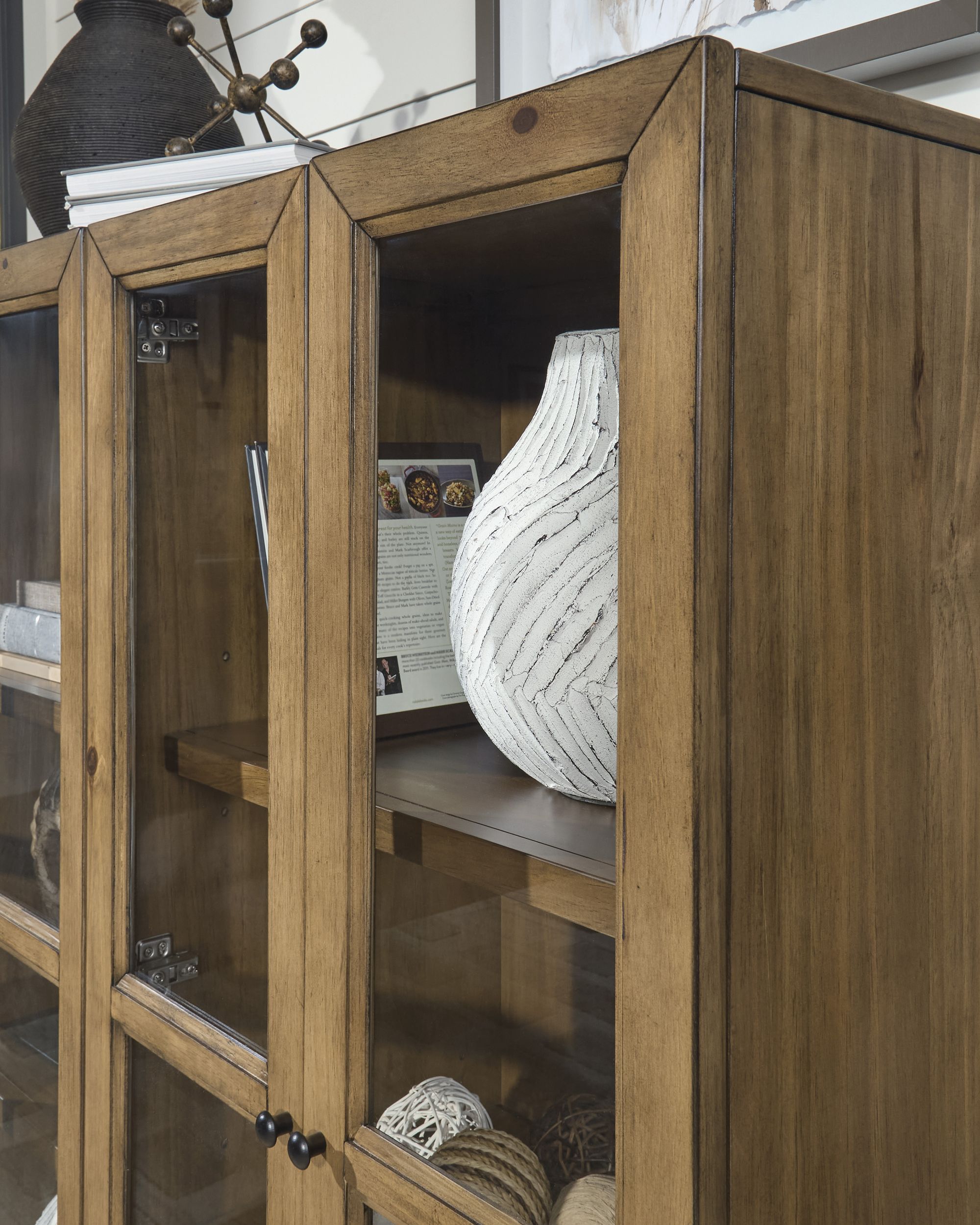 Wrenridge 4-Door Display Cabinet | Gray-Brown Wood & Glass