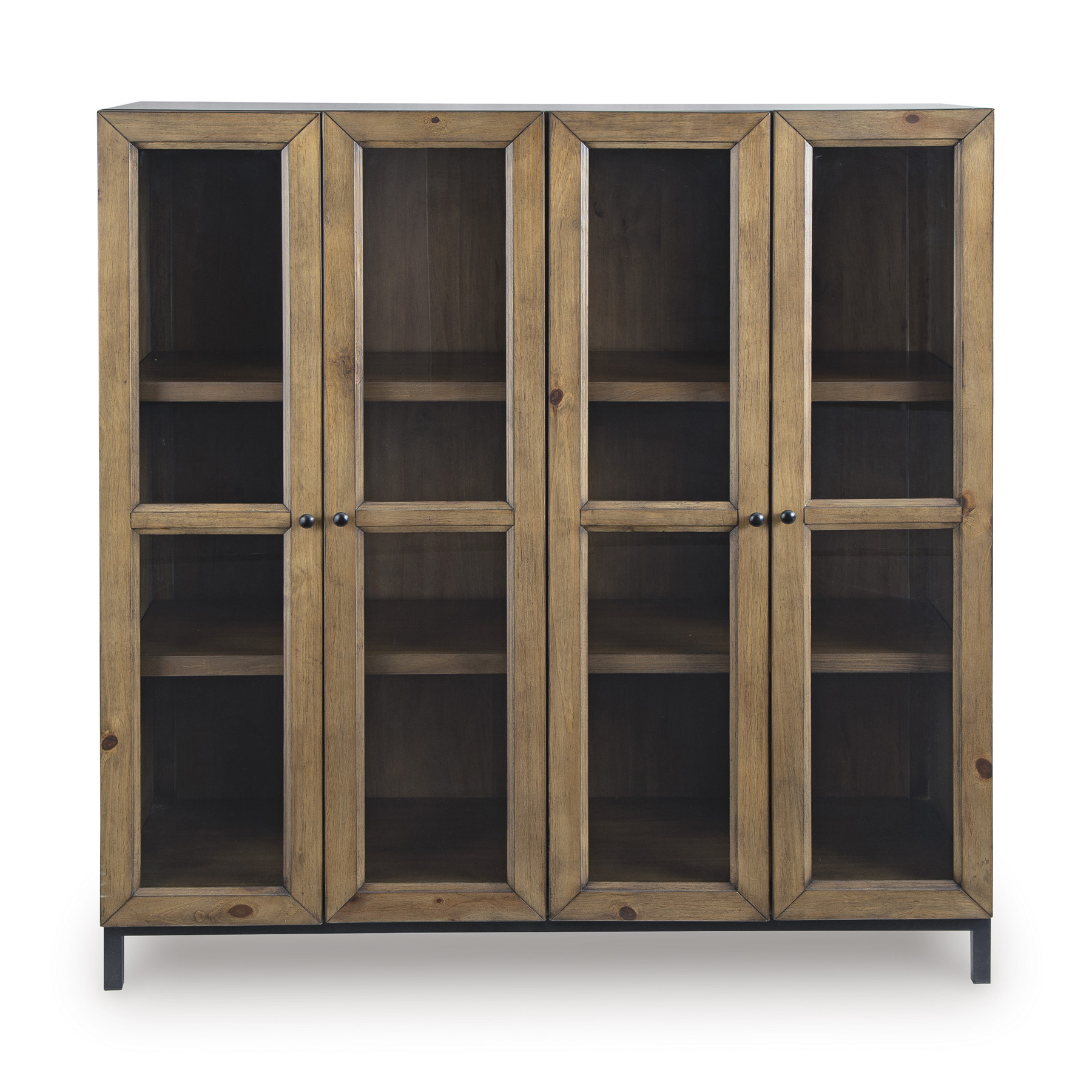 Wrenridge 4-Door Display Cabinet | Gray-Brown Wood & Glass