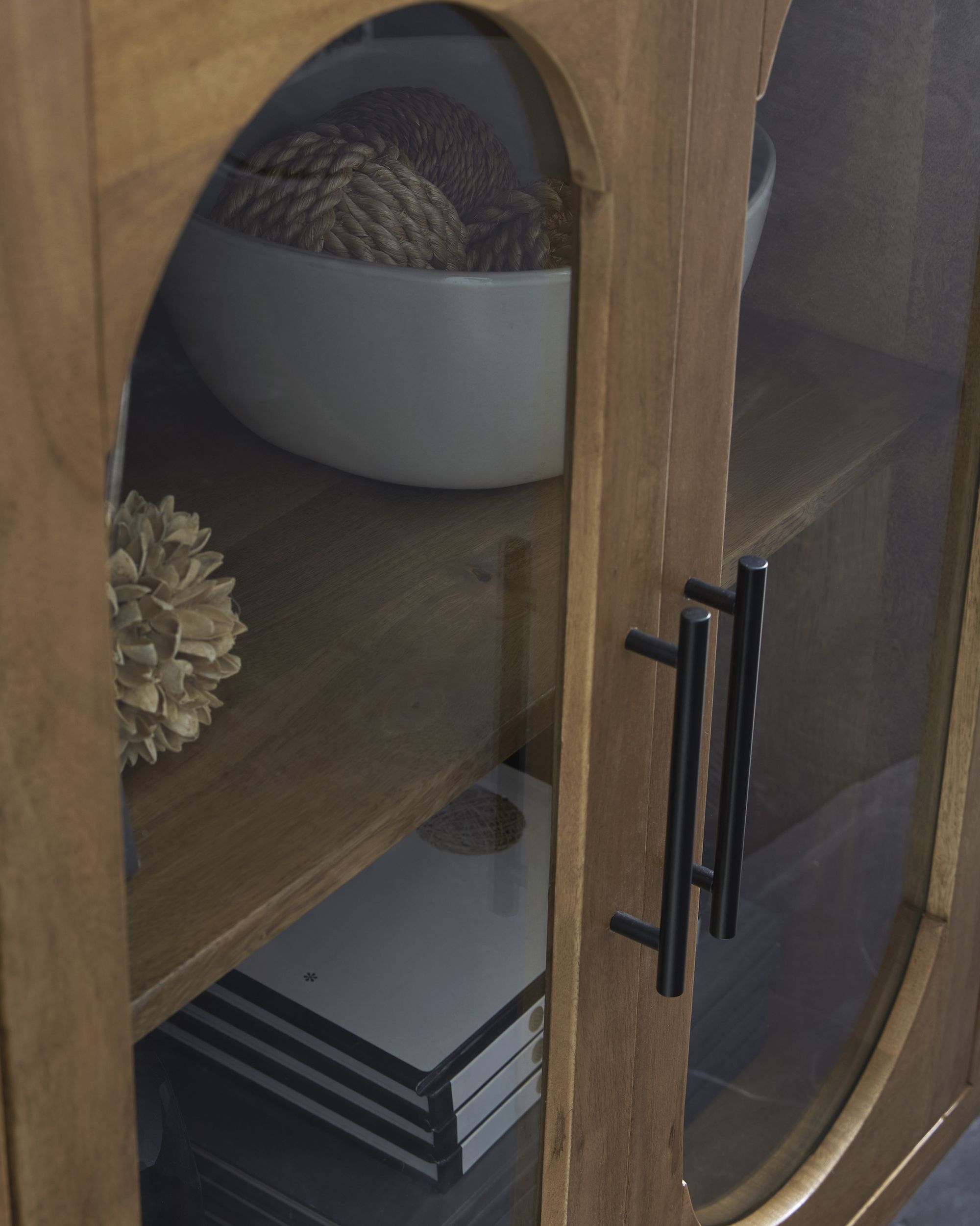 Niall 2-Door Vertical Accent Cabinet | 7-Shelf Light Brown