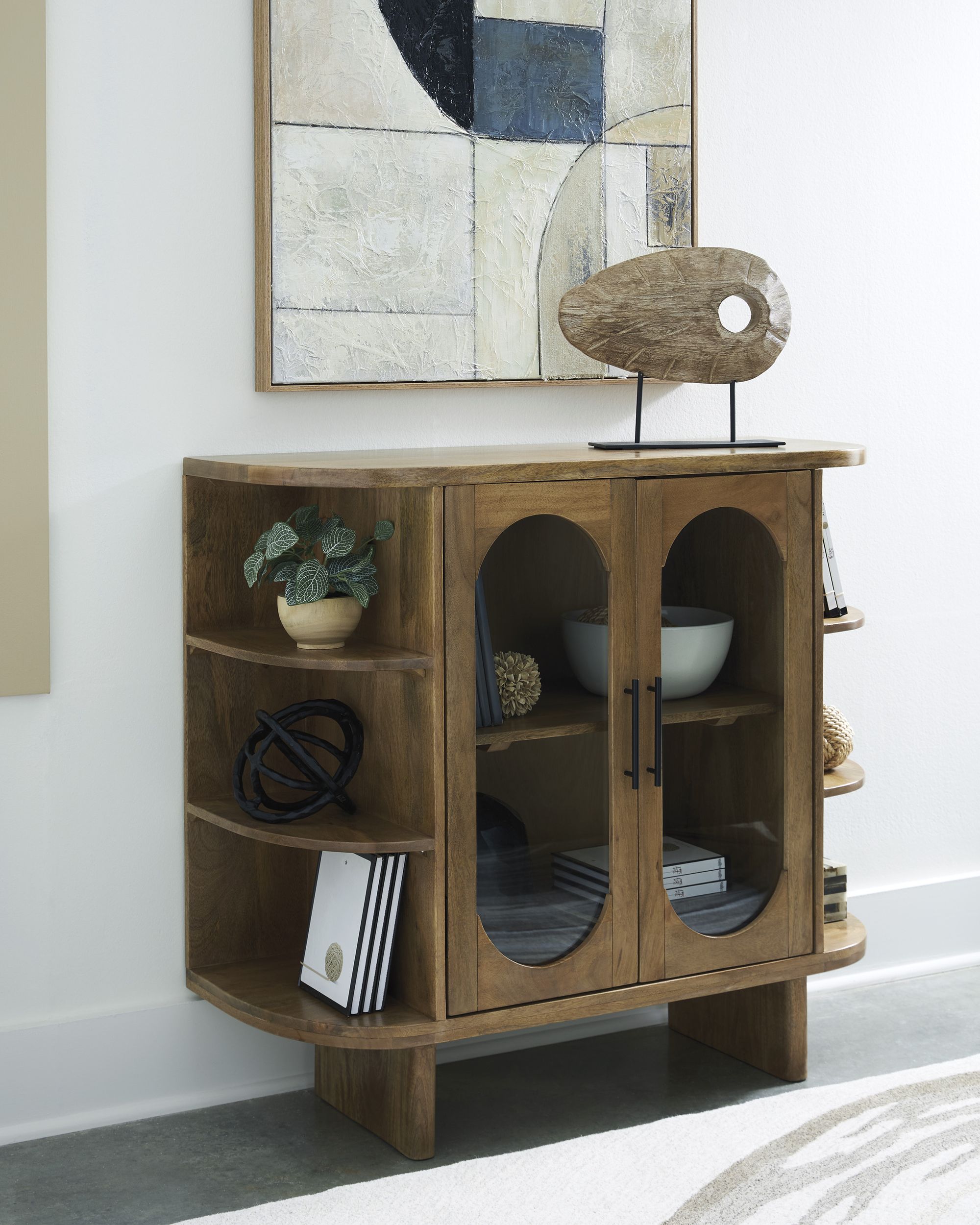 Niall 2-Door Vertical Accent Cabinet | 7-Shelf Light Brown
