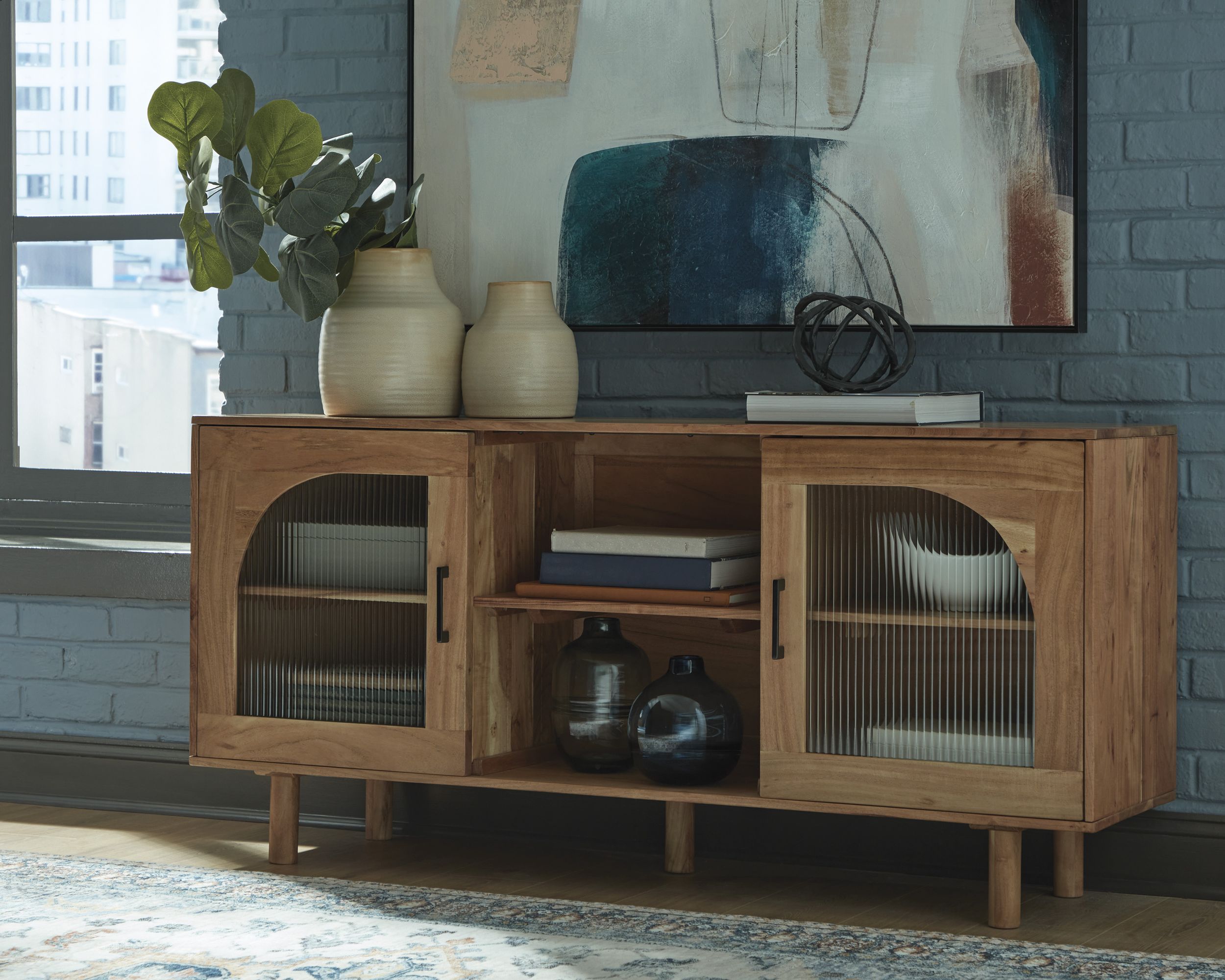 Adway Wood Accent Cabinet | Glass Door Storage
