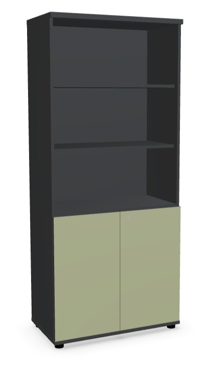 Color Office Half-Bookcase w/2 Lockable Doors & 3 Open Shelves