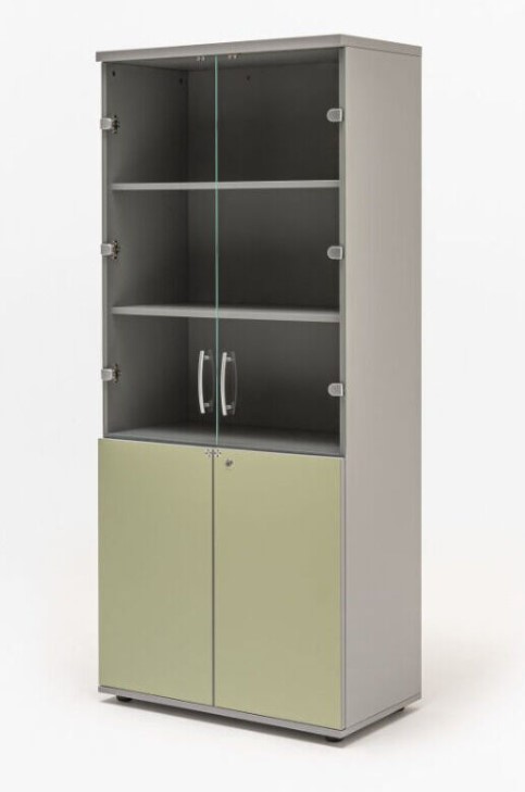 Color Office Lockable Cabinet w/2 Upper Glass Doors & 2 Down Doors