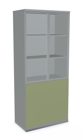 Color Office Lockable Cabinet w/2 Upper Glass Doors & 2 Down Doors