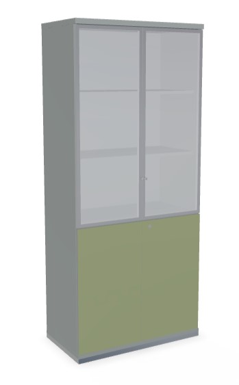Color Office Lockable Cabinet w/2 Upper Glass Doors & 2 Down Doors