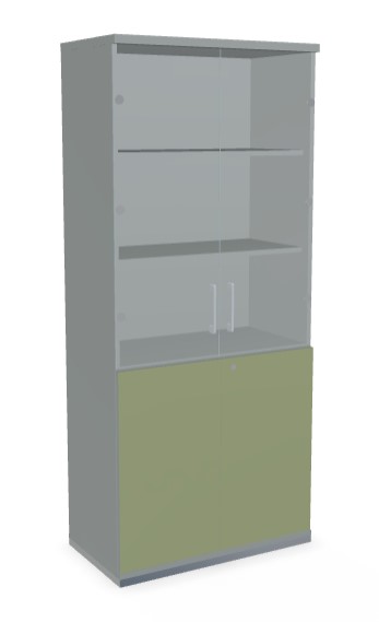 Color Office Lockable Cabinet w/2 Upper Glass Doors & 2 Down Doors