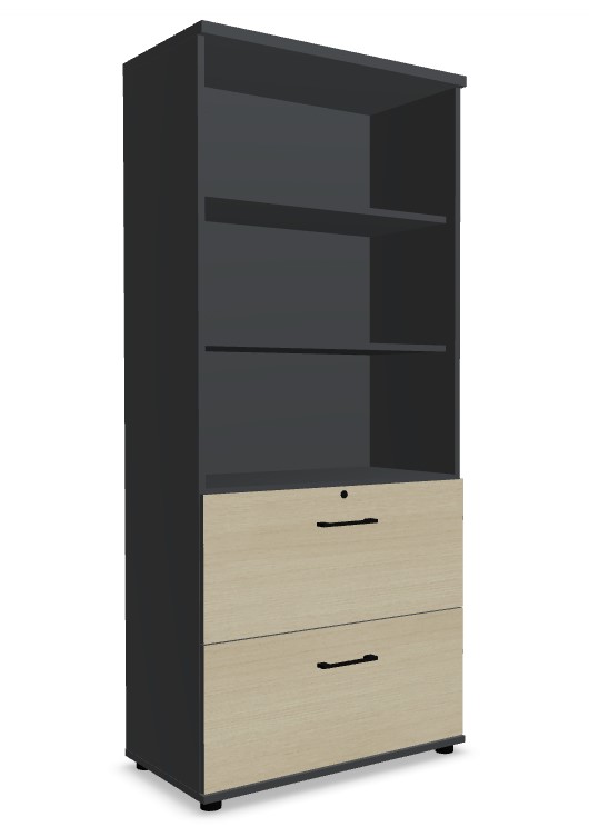 Standard Office Lockable H72.2" File Cabinet w/2 Drawers & 3 Open Shelves