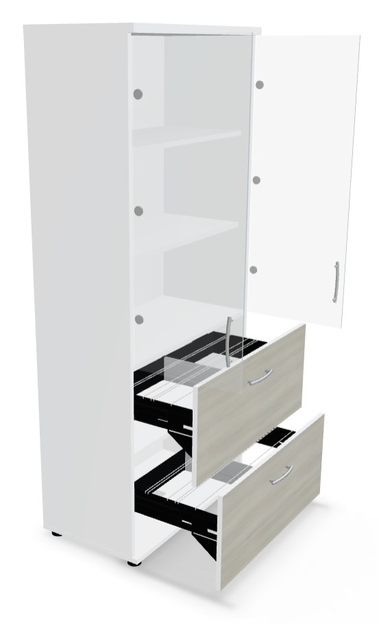 Standard Office Cabinet w/2 Glass Doors, 2 File Drawers & 3 Shelves