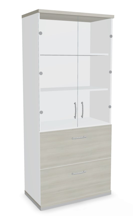 Standard Office Cabinet w/2 Glass Doors, 2 File Drawers & 3 Shelves