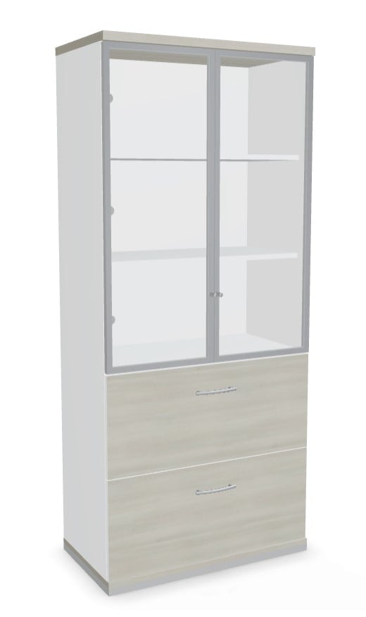 Standard Office Cabinet w/2 Glass Doors, 2 File Drawers & 3 Shelves