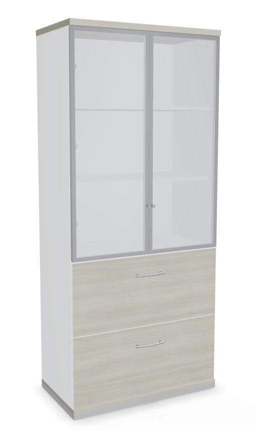 Standard Office Cabinet w/2 Glass Doors, 2 File Drawers & 3 Shelves