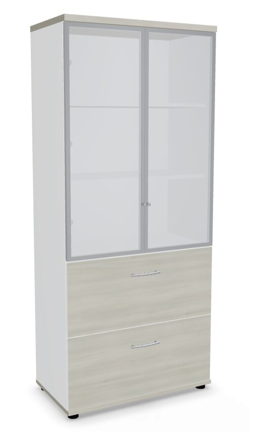 Standard Office Cabinet w/2 Glass Doors, 2 File Drawers & 3 Shelves
