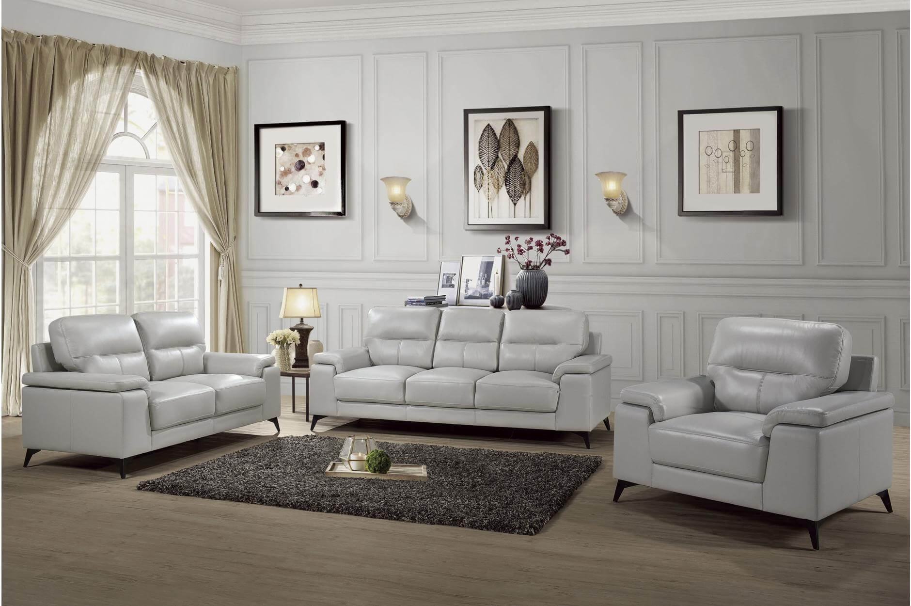 Mischa Top-Grain Leather Living Room Set - Thumbnail 2