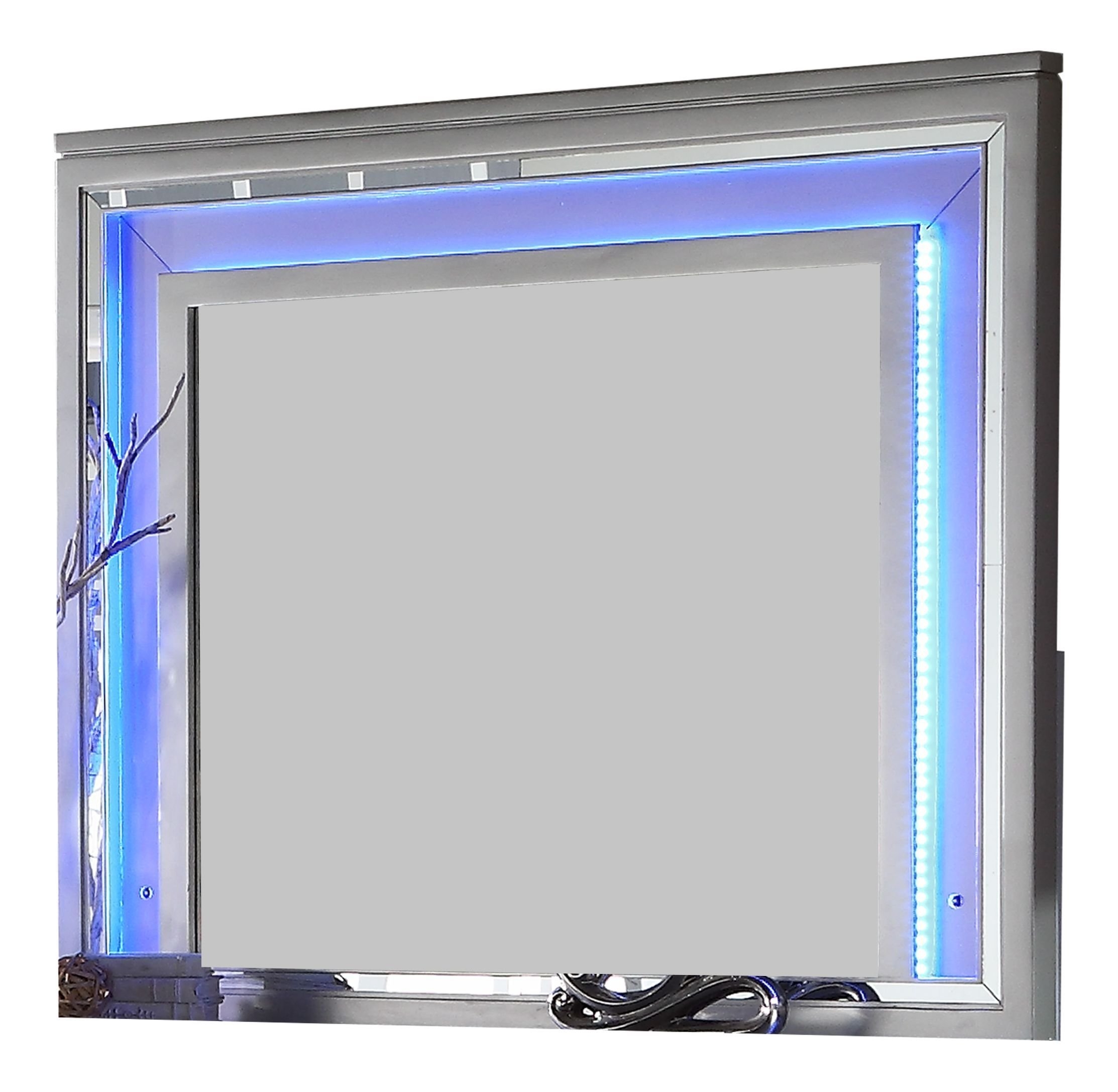 Shiney Wood Veneer Mirror with LED Lighting