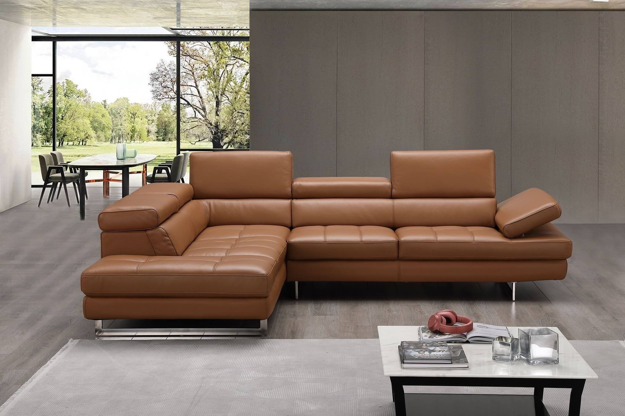 A761 Italian Leather Sectional in Caramel