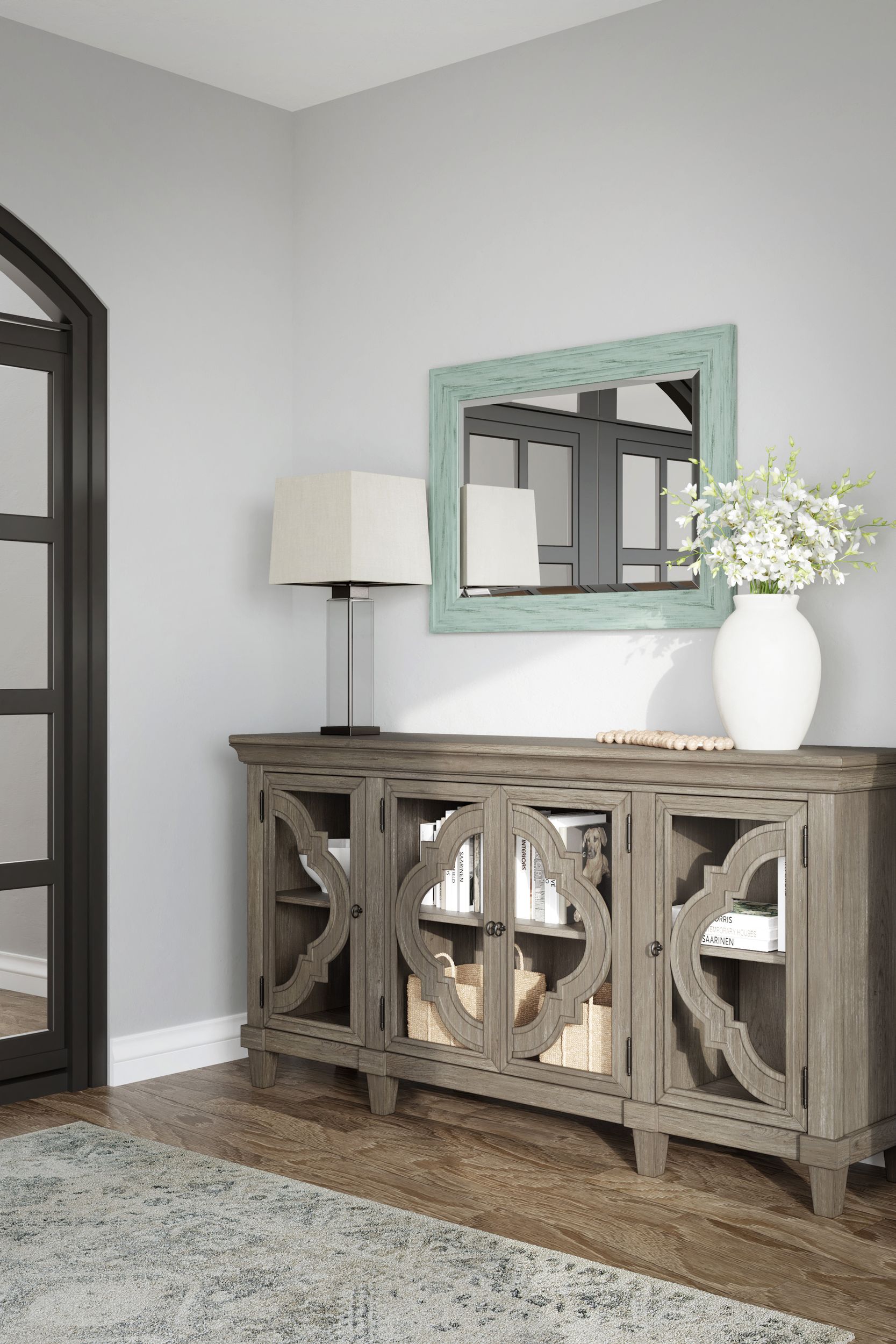Fossil Ridge 4-Door Wood Accent Cabinet | Gray Storage