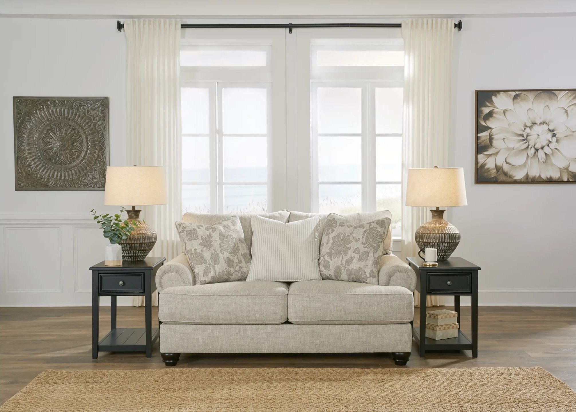Ashley Asanti Loveseat with Magan Metal Table Lamp
