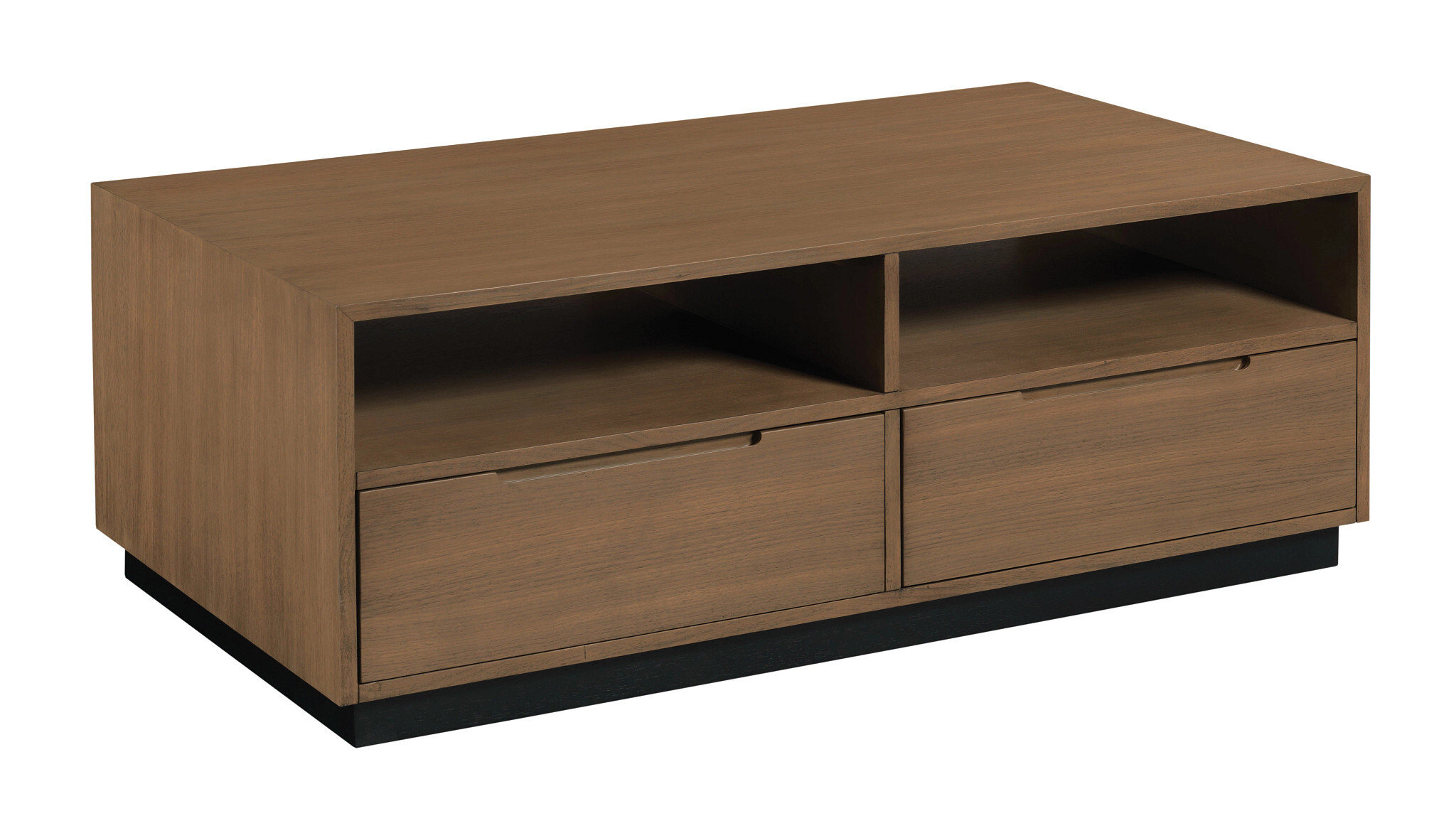 Modern Wood Coffee Table with 2 Drawers and Open Shelf