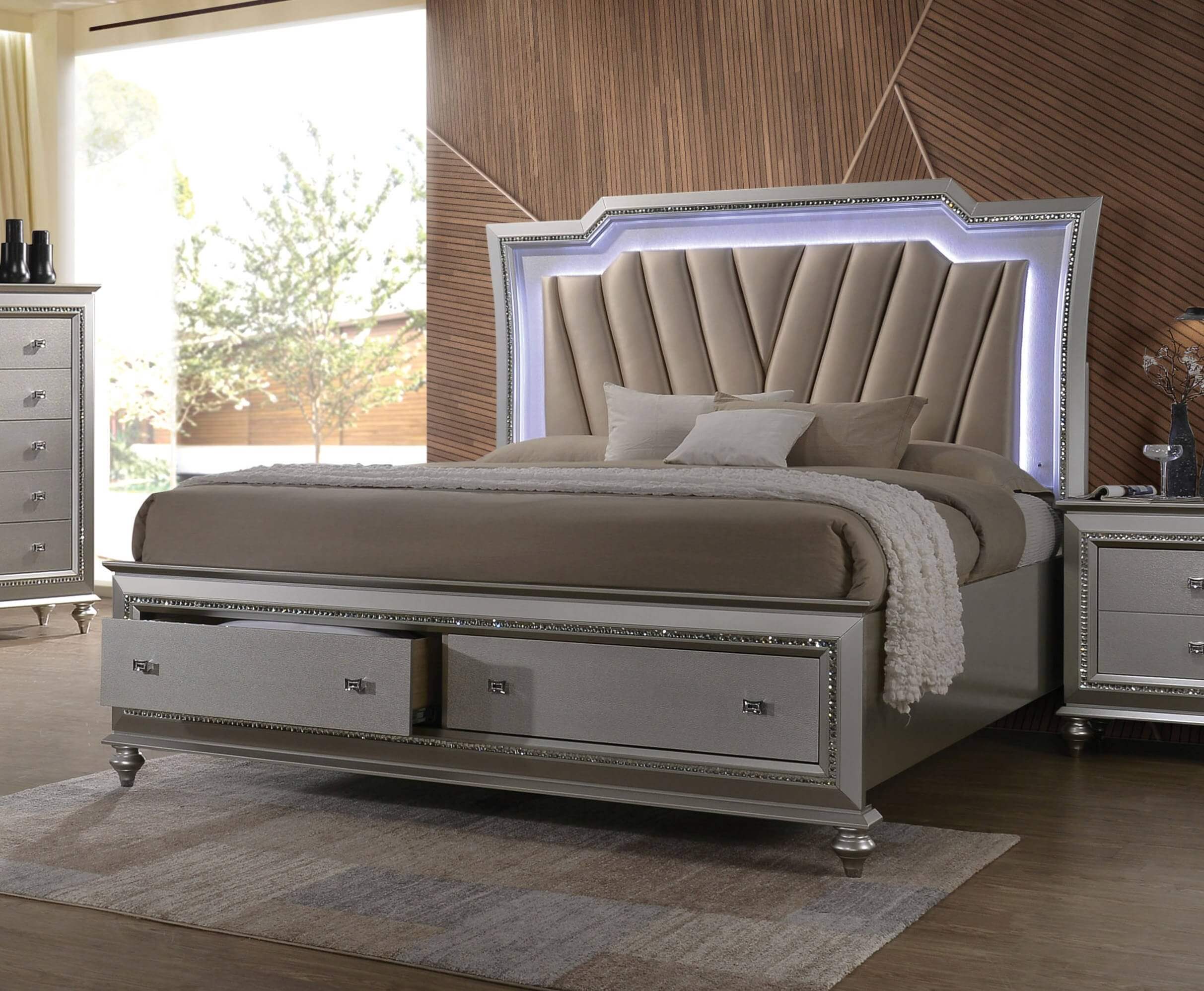 Kaitlyn PU Storage LED Platform Bed
