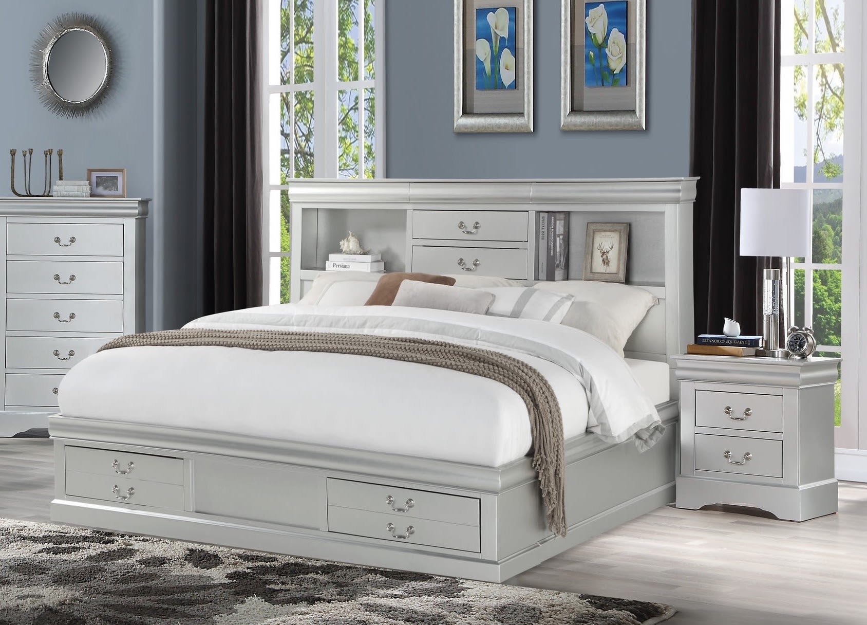 Louis Philippe III Storage Bed, Queen Size