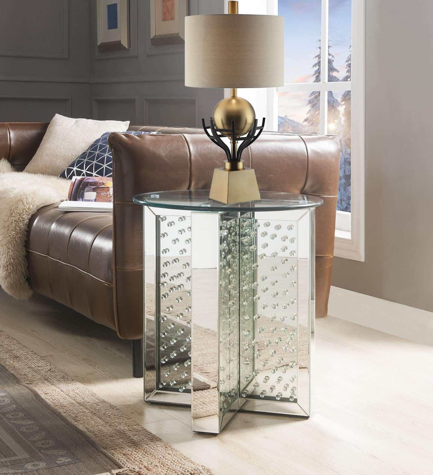 Nysa 80217 Mirrored/Faux Crystals End Table