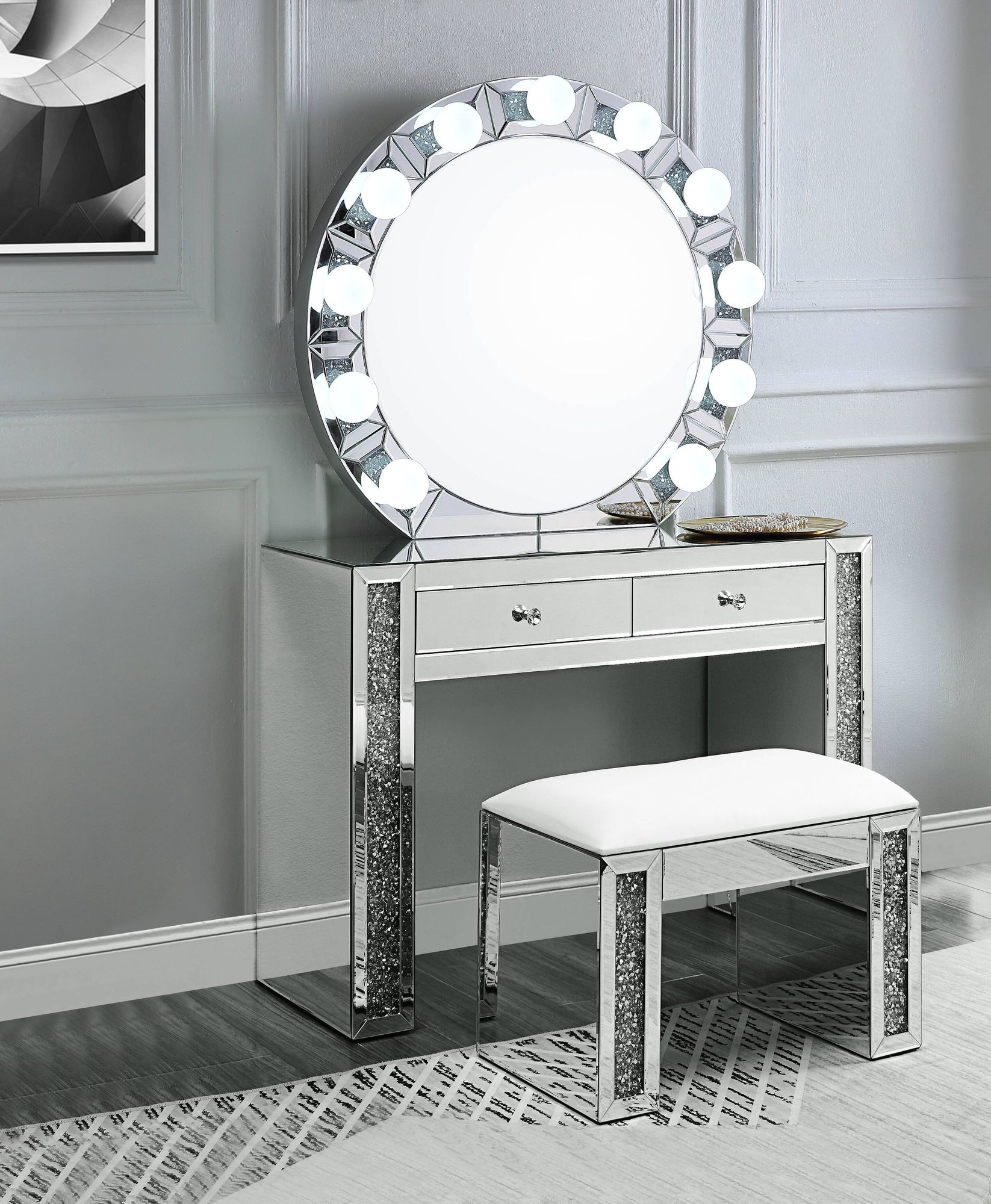 Noralie 97748 Mirrored/Faux Diamonds Wall Mirror