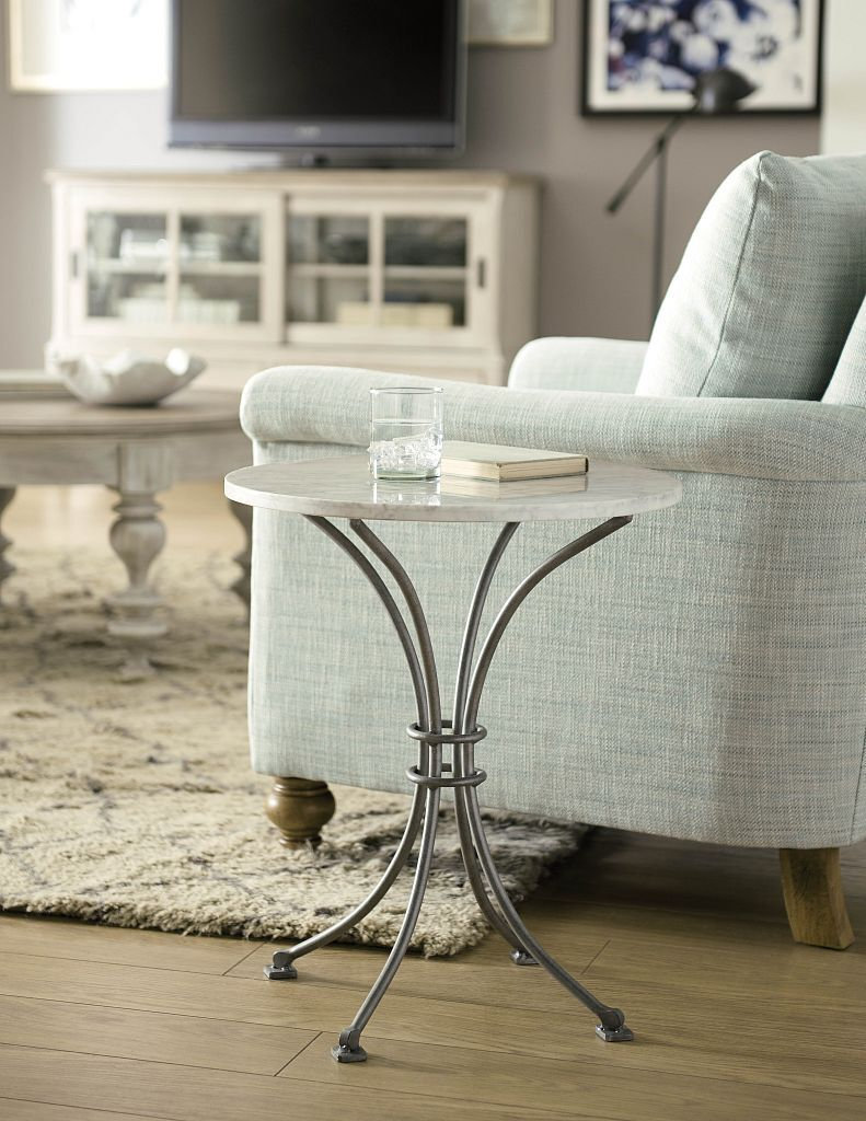 Litchfield Dover Round Stone/Metal Chairside Table