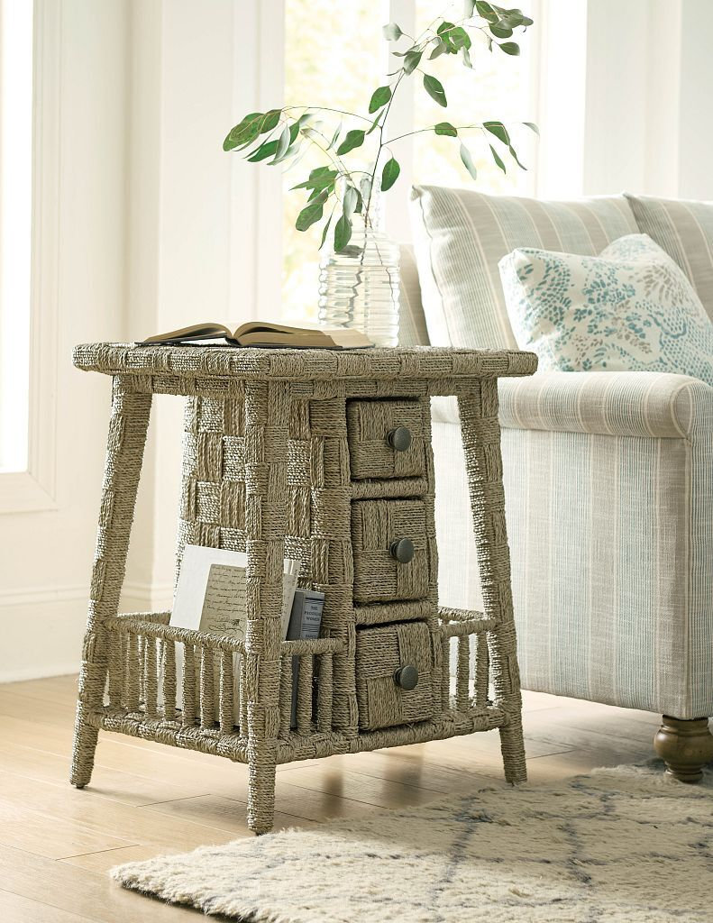 Litchfield Carolina Square Cane Accent Table w/3 Drawers