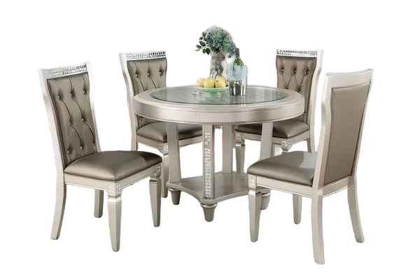 Adelina Mirror/Glass/Wood Round Dining Set